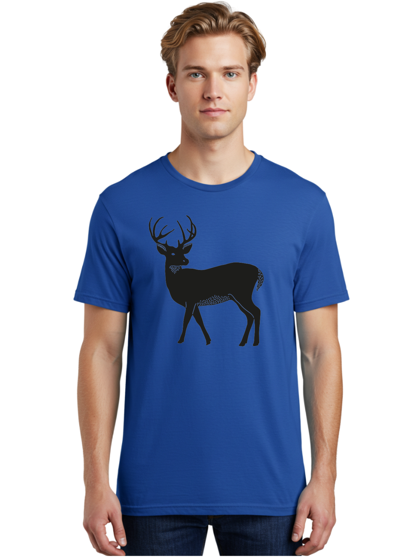 Deer-Silhouette-1 Men'S Graphic Tee, 100% Cotton, Comfortable Casual Summer Wear, Machine Washable, Deer Silhouette, Majestic Stag, Wildlife Art, Forest Creature, Nature Design, Minimalist Graphic, Antlers, Wild Animal, Natural World Aac208