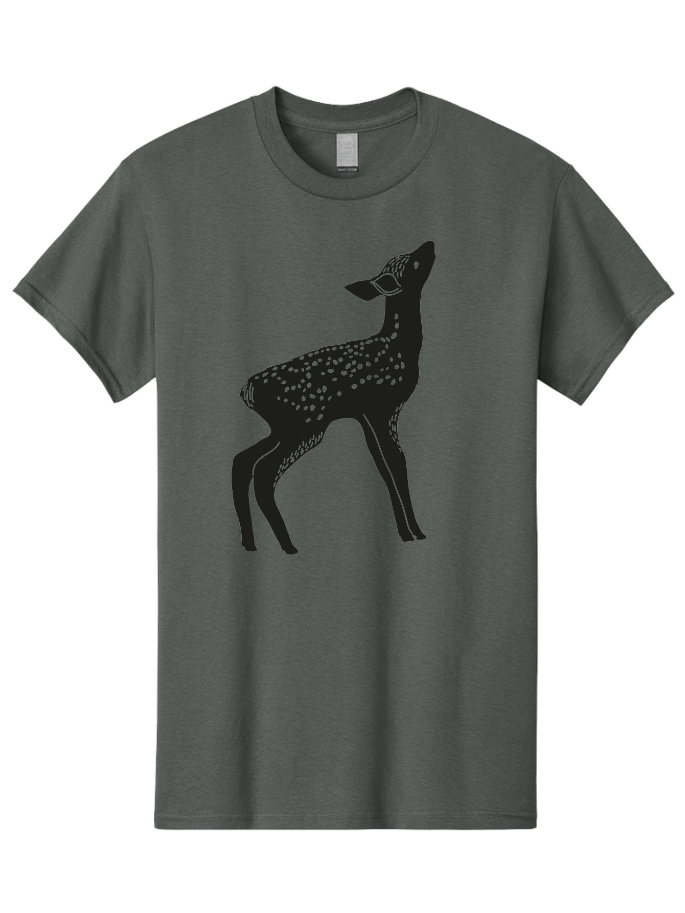 Deer-Silhouette Men'S Graphic Tee, 100% Cotton, Comfortable Casual Summer Wear, Machine Washable, Deer Silhouette, Spotted Deer, Wildlife Graphic, Minimalist Design, Simple Art, Wild Animal Illustration, Spotted Fur, Black Silhouette Aac209