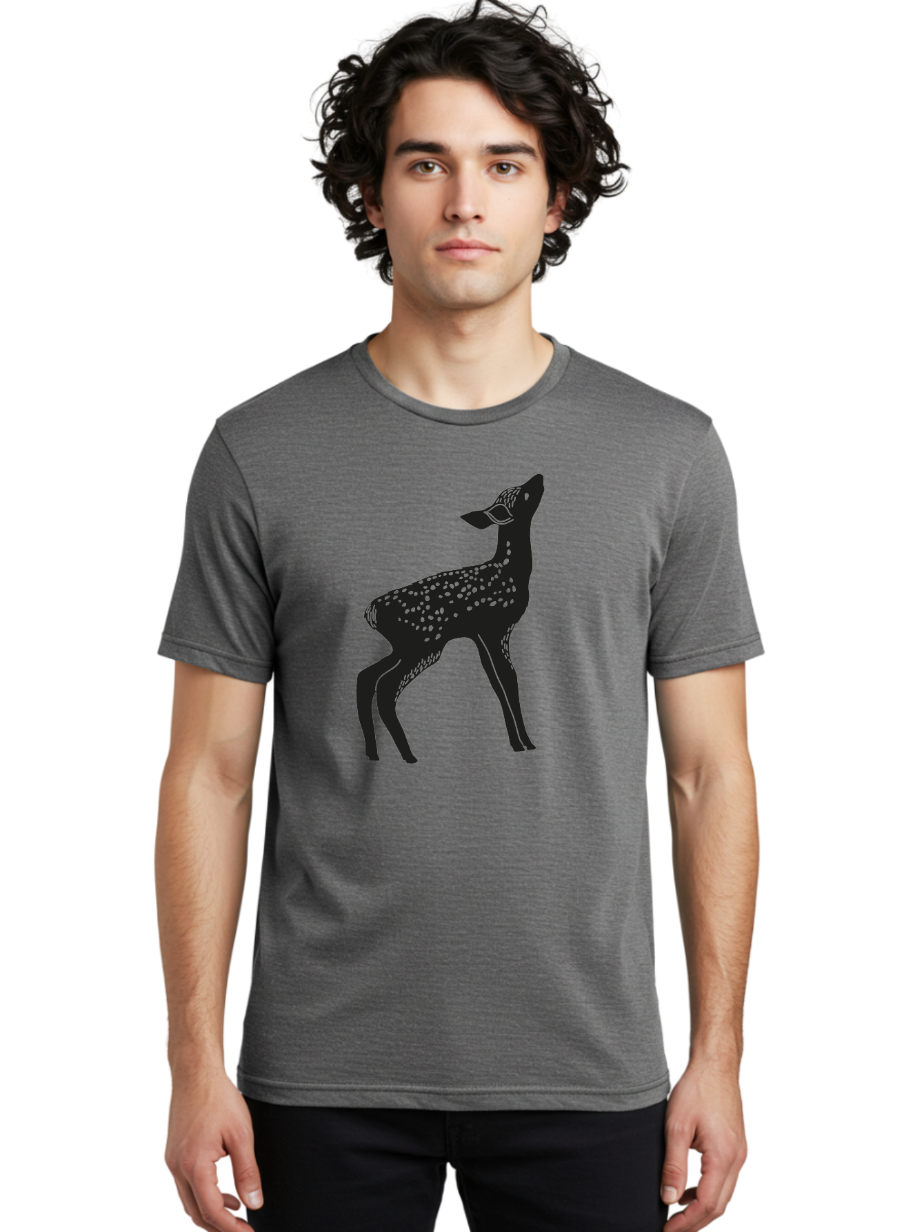 Deer-Silhouette Men'S Graphic Tee, 100% Cotton, Comfortable Casual Summer Wear, Machine Washable, Deer Silhouette, Spotted Deer, Wildlife Graphic, Minimalist Design, Simple Art, Wild Animal Illustration, Spotted Fur, Black Silhouette Aac209