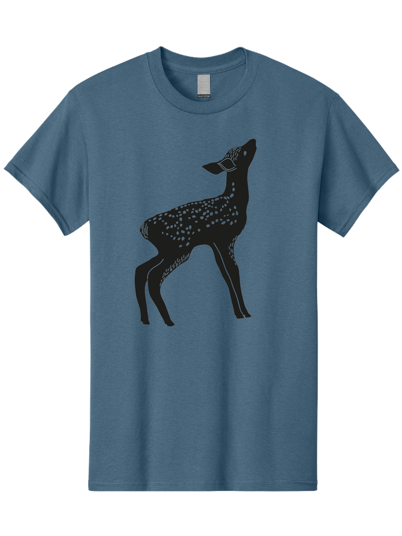 Deer-Silhouette Men'S Graphic Tee, 100% Cotton, Comfortable Casual Summer Wear, Machine Washable, Deer Silhouette, Spotted Deer, Wildlife Graphic, Minimalist Design, Simple Art, Wild Animal Illustration, Spotted Fur, Black Silhouette Aac209