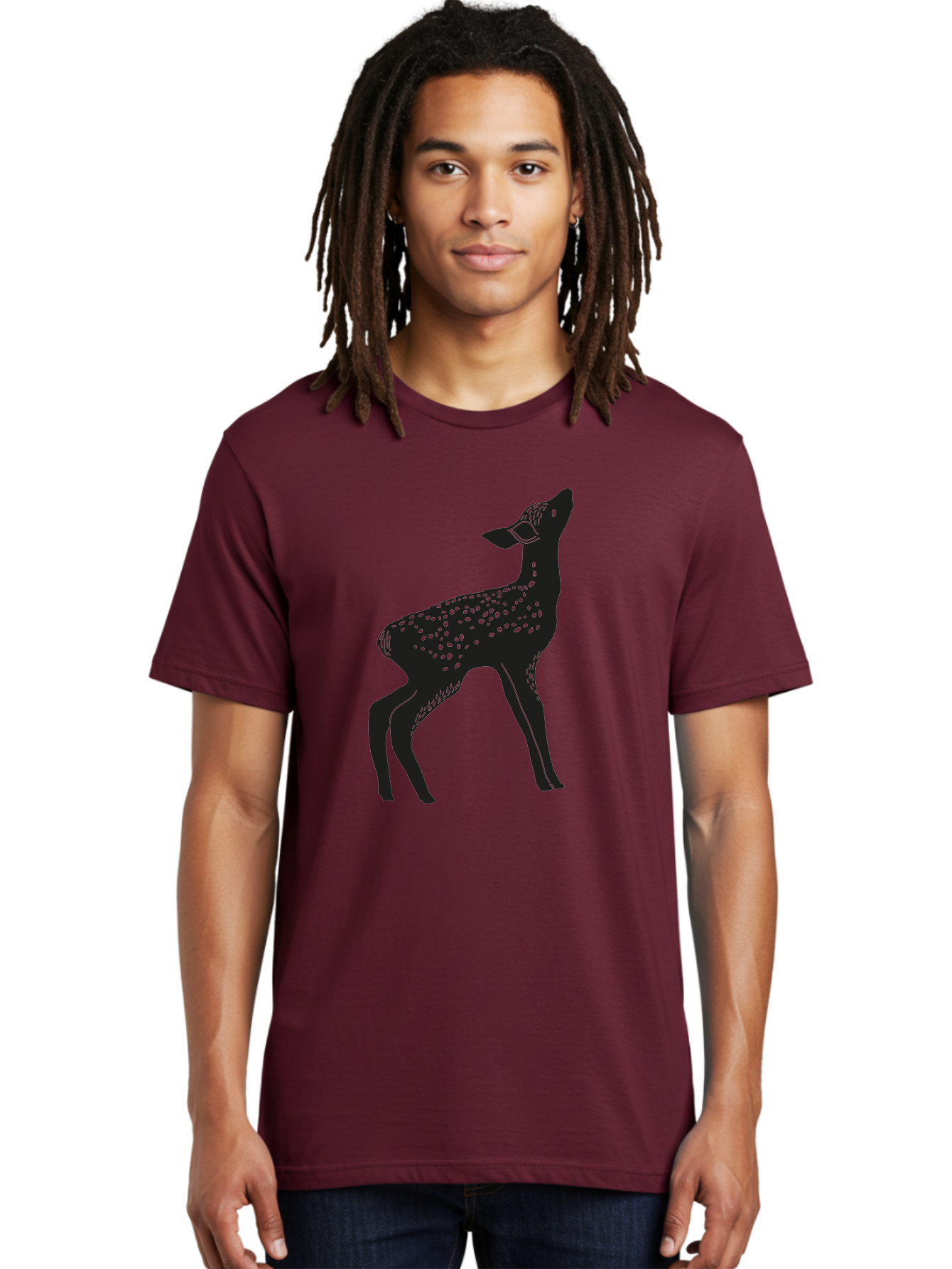 Deer-Silhouette Men'S Graphic Tee, 100% Cotton, Comfortable Casual Summer Wear, Machine Washable, Deer Silhouette, Spotted Deer, Wildlife Graphic, Minimalist Design, Simple Art, Wild Animal Illustration, Spotted Fur, Black Silhouette Aac209