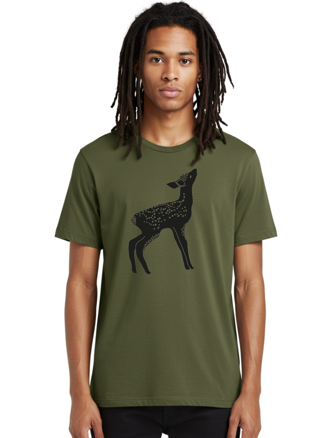 Deer-Silhouette Men'S Graphic Tee, 100% Cotton, Comfortable Casual Summer Wear, Machine Washable, Deer Silhouette, Spotted Deer, Wildlife Graphic, Minimalist Design, Simple Art, Wild Animal Illustration, Spotted Fur, Black Silhouette Aac209
