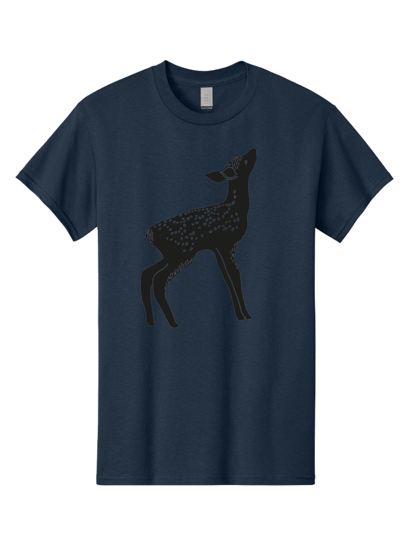 Deer-Silhouette Men'S Graphic Tee, 100% Cotton, Comfortable Casual Summer Wear, Machine Washable, Deer Silhouette, Spotted Deer, Wildlife Graphic, Minimalist Design, Simple Art, Wild Animal Illustration, Spotted Fur, Black Silhouette Aac209