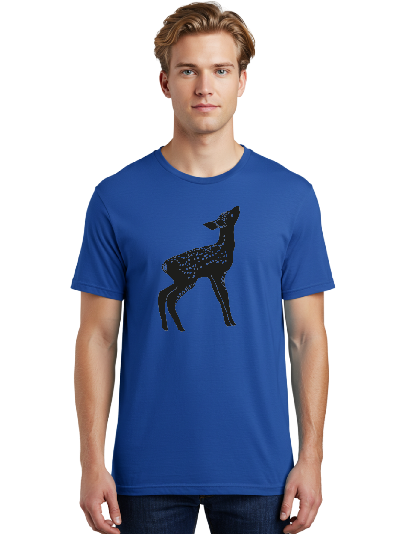 Deer-Silhouette Men'S Graphic Tee, 100% Cotton, Comfortable Casual Summer Wear, Machine Washable, Deer Silhouette, Spotted Deer, Wildlife Graphic, Minimalist Design, Simple Art, Wild Animal Illustration, Spotted Fur, Black Silhouette Aac209