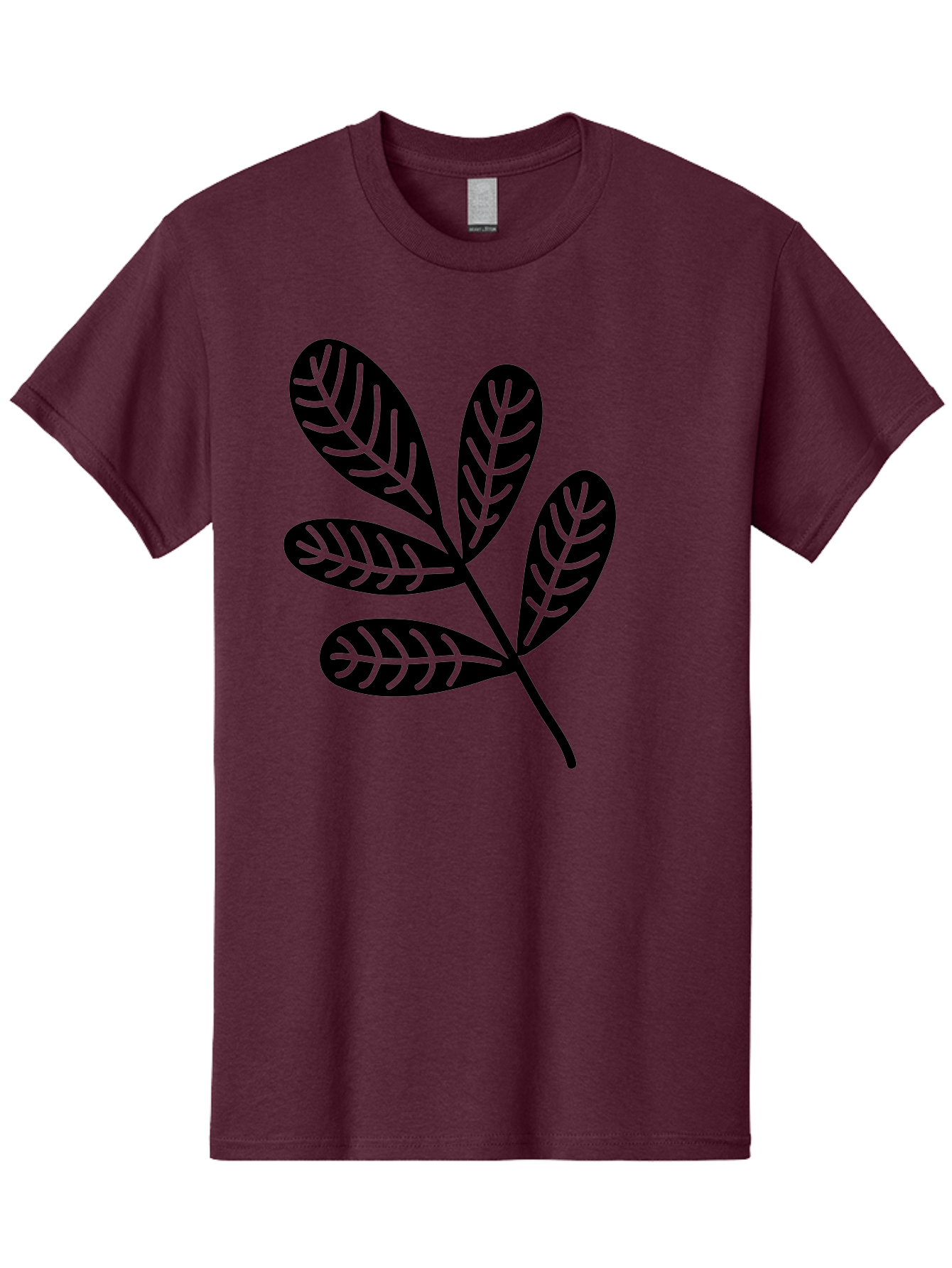 Five-Leaves Men'S Graphic Tee, 100% Cotton, Comfortable Casual Summer Wear, Machine Washable, Black Leaves, Leafy Branch, Foliage Illustration, Nature Graphics, Simple Leaf Design, Minimalist Botanical Art, Leaf Silhouette Aac210