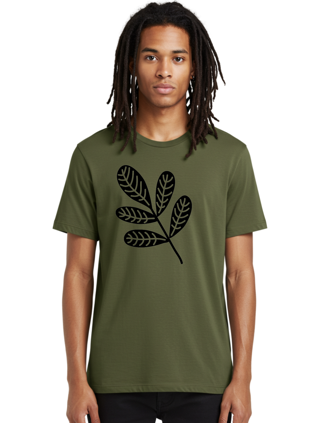 Five-Leaves Men'S Graphic Tee, 100% Cotton, Comfortable Casual Summer Wear, Machine Washable, Black Leaves, Leafy Branch, Foliage Illustration, Nature Graphics, Simple Leaf Design, Minimalist Botanical Art, Leaf Silhouette Aac210