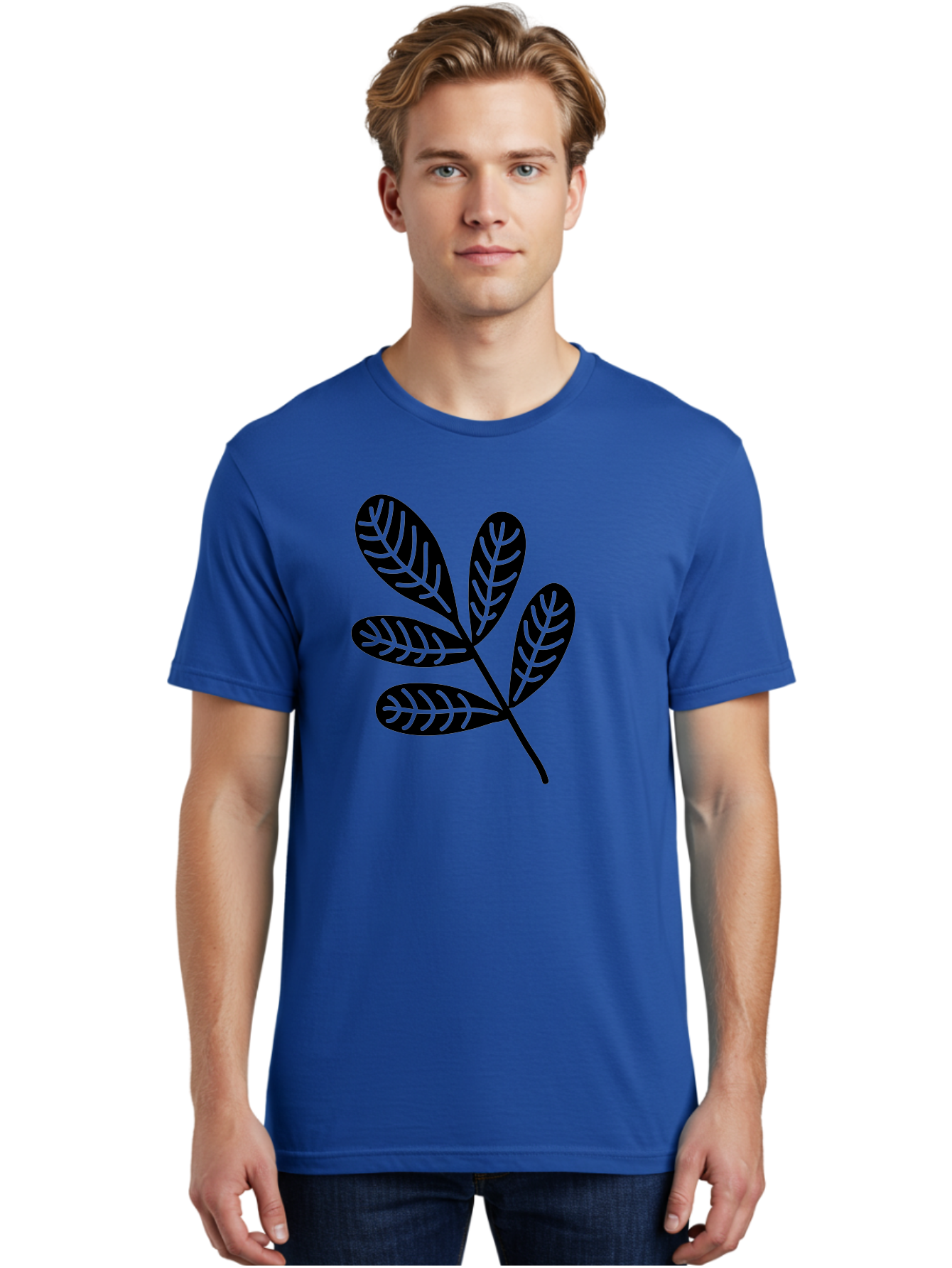 Five-Leaves Men'S Graphic Tee, 100% Cotton, Comfortable Casual Summer Wear, Machine Washable, Black Leaves, Leafy Branch, Foliage Illustration, Nature Graphics, Simple Leaf Design, Minimalist Botanical Art, Leaf Silhouette Aac210