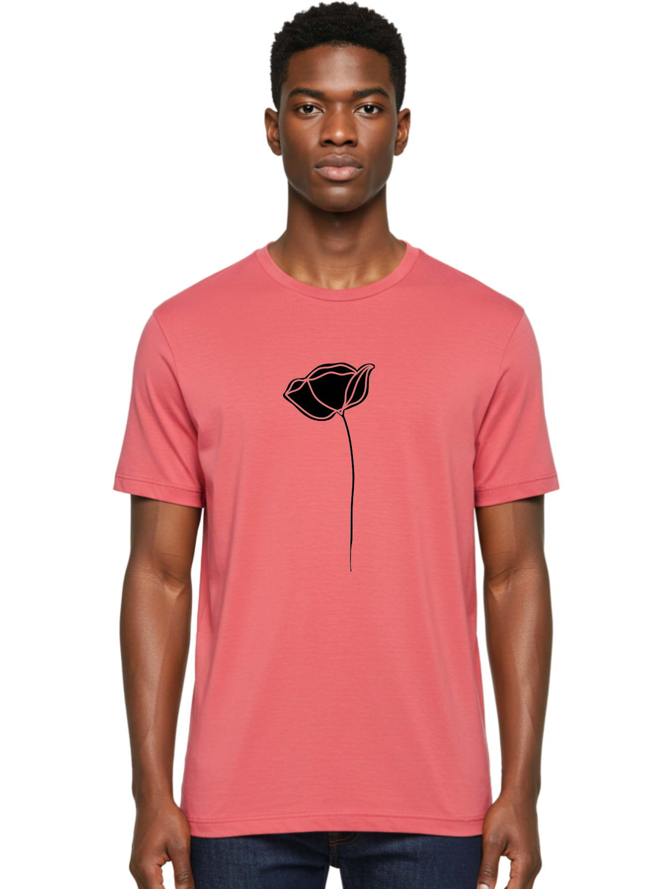 Flower-1 Men'S Graphic Tee, 100% Cotton, Comfortable Casual Summer Wear, Machine Washable, Simple Tulip, Minimalist Design, Line Art, Floral Illustration, Black Outline, Elegant Flower, Stylized Bloom, Modern Art Aac211