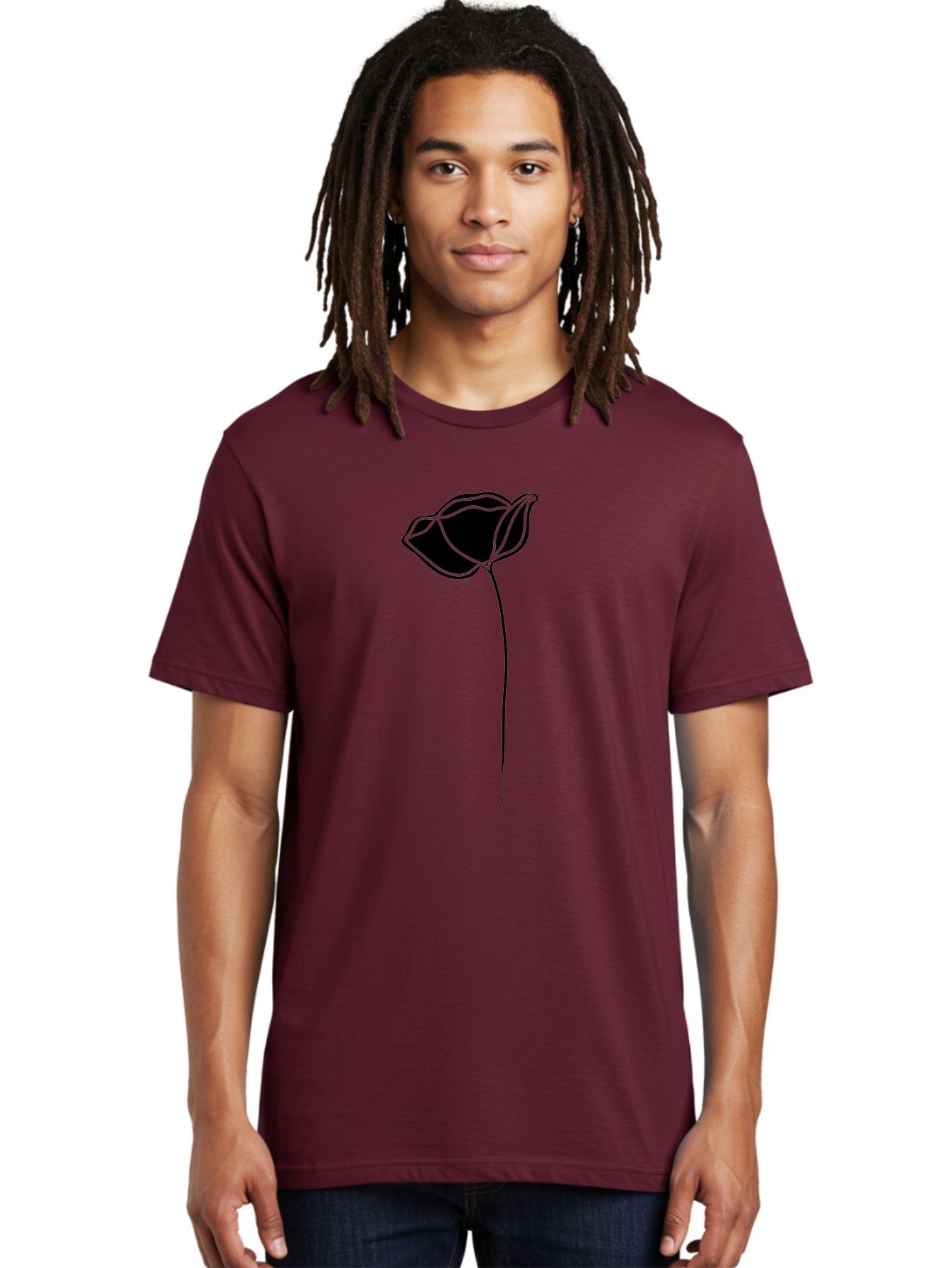 Flower-1 Men'S Graphic Tee, 100% Cotton, Comfortable Casual Summer Wear, Machine Washable, Simple Tulip, Minimalist Design, Line Art, Floral Illustration, Black Outline, Elegant Flower, Stylized Bloom, Modern Art Aac211