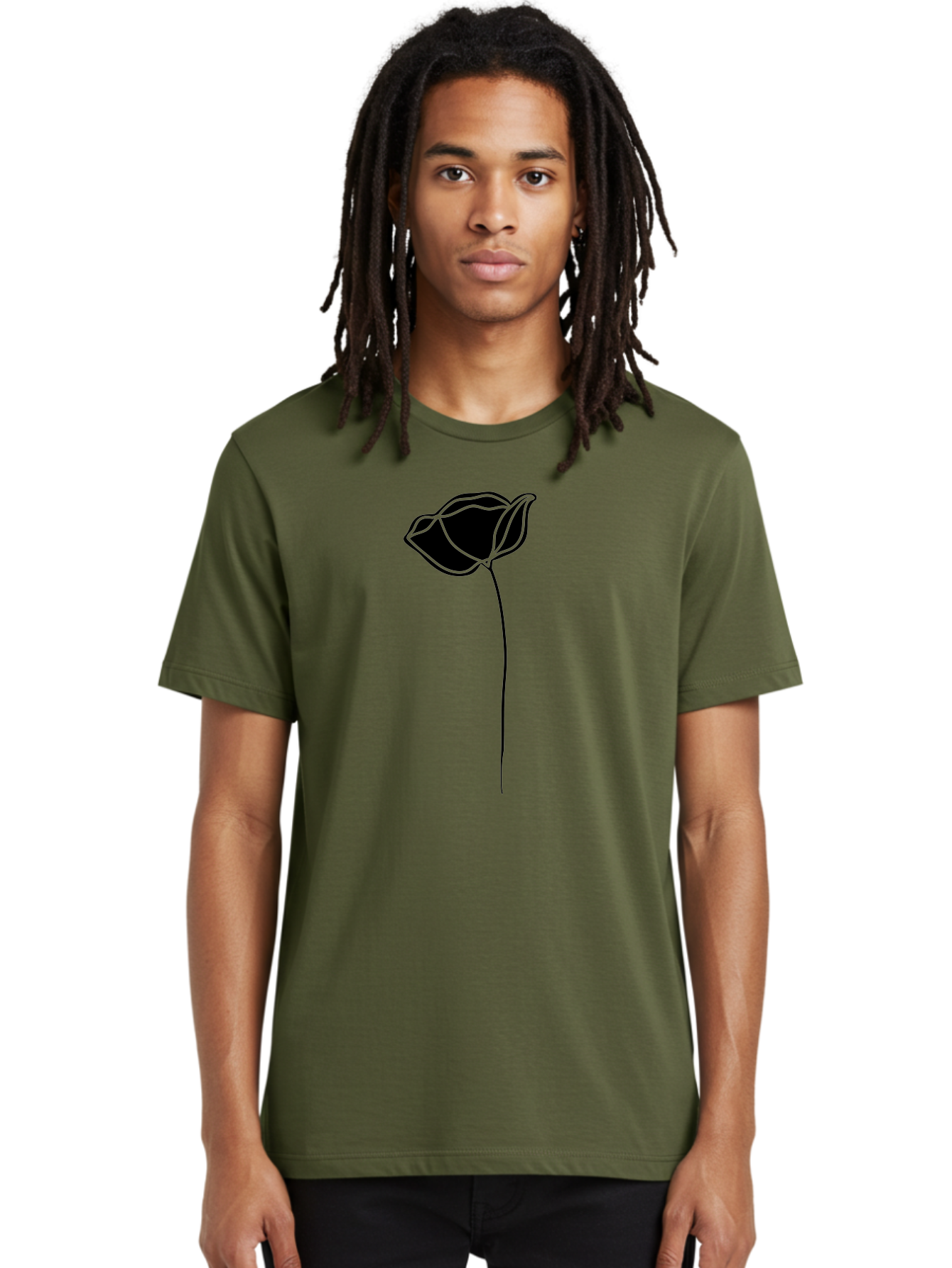 Flower-1 Men'S Graphic Tee, 100% Cotton, Comfortable Casual Summer Wear, Machine Washable, Simple Tulip, Minimalist Design, Line Art, Floral Illustration, Black Outline, Elegant Flower, Stylized Bloom, Modern Art Aac211