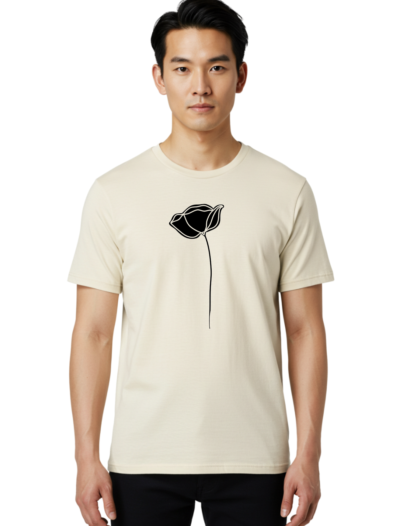 Flower-1 Men'S Graphic Tee, 100% Cotton, Comfortable Casual Summer Wear, Machine Washable, Simple Tulip, Minimalist Design, Line Art, Floral Illustration, Black Outline, Elegant Flower, Stylized Bloom, Modern Art Aac211