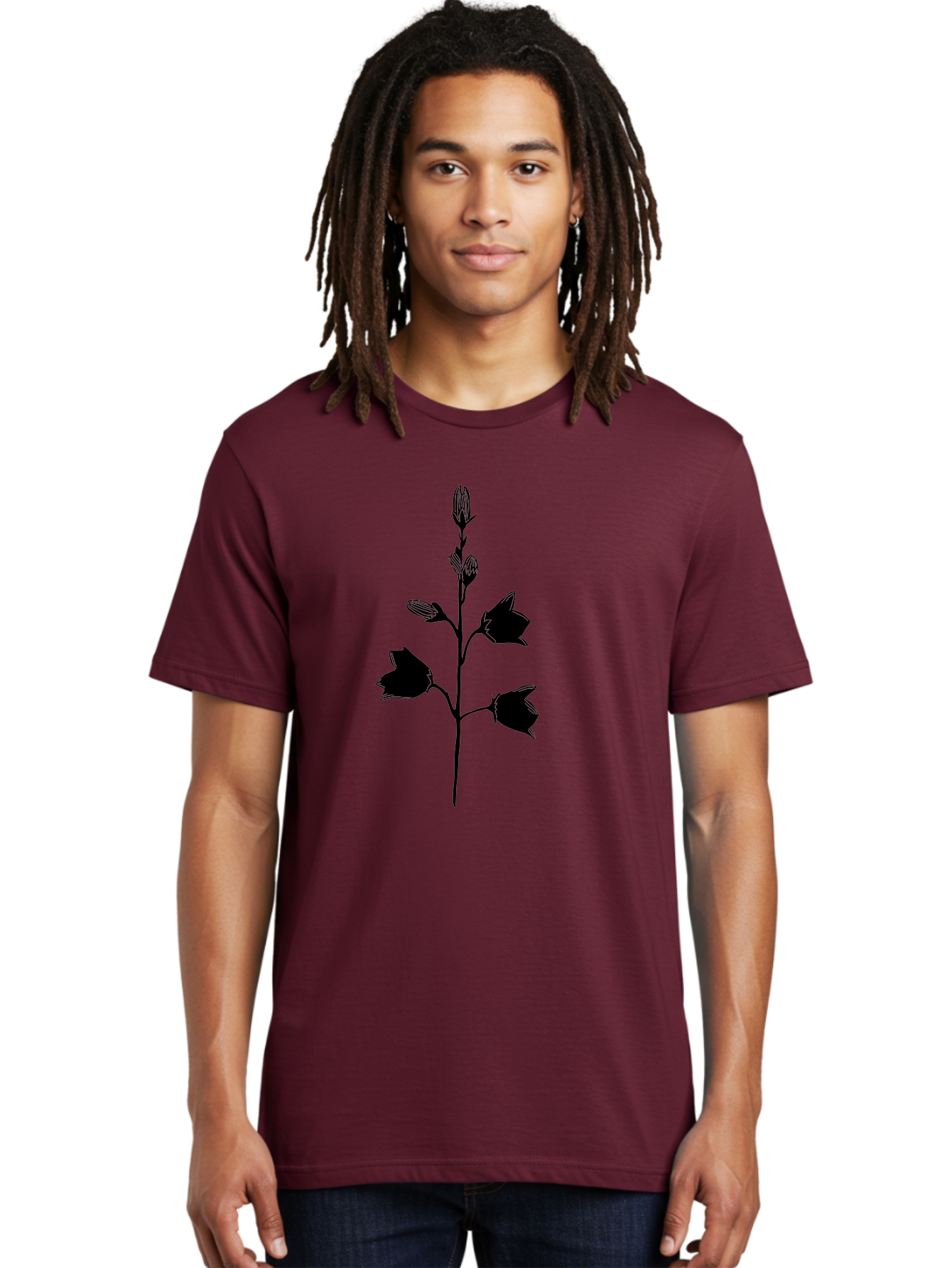 Flower-Silhouette Men'S Graphic Tee, 100% Cotton, Comfortable Casual Summer Wear, Machine Washable, Flower Silhouette, Botanical Illustration, Minimalist Design, Floral Artwork, Simple Shapes, Elegant Stems, Leaves And Flowers Aac212
