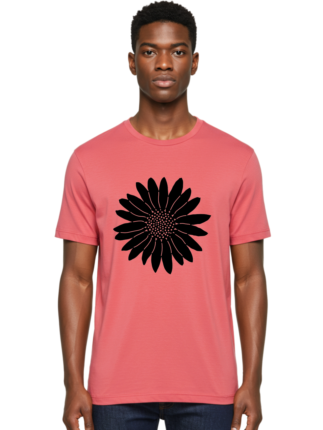 Flower Men'S Graphic Tee, 100% Cotton, Comfortable Casual Summer Wear, Machine Washable, Gerbera Daisy, Flower Silhouette, Floral Design, Black And Green, Minimalist Art, Modern Illustration, Stylized Bloom, Graphic Design Element, Aac213