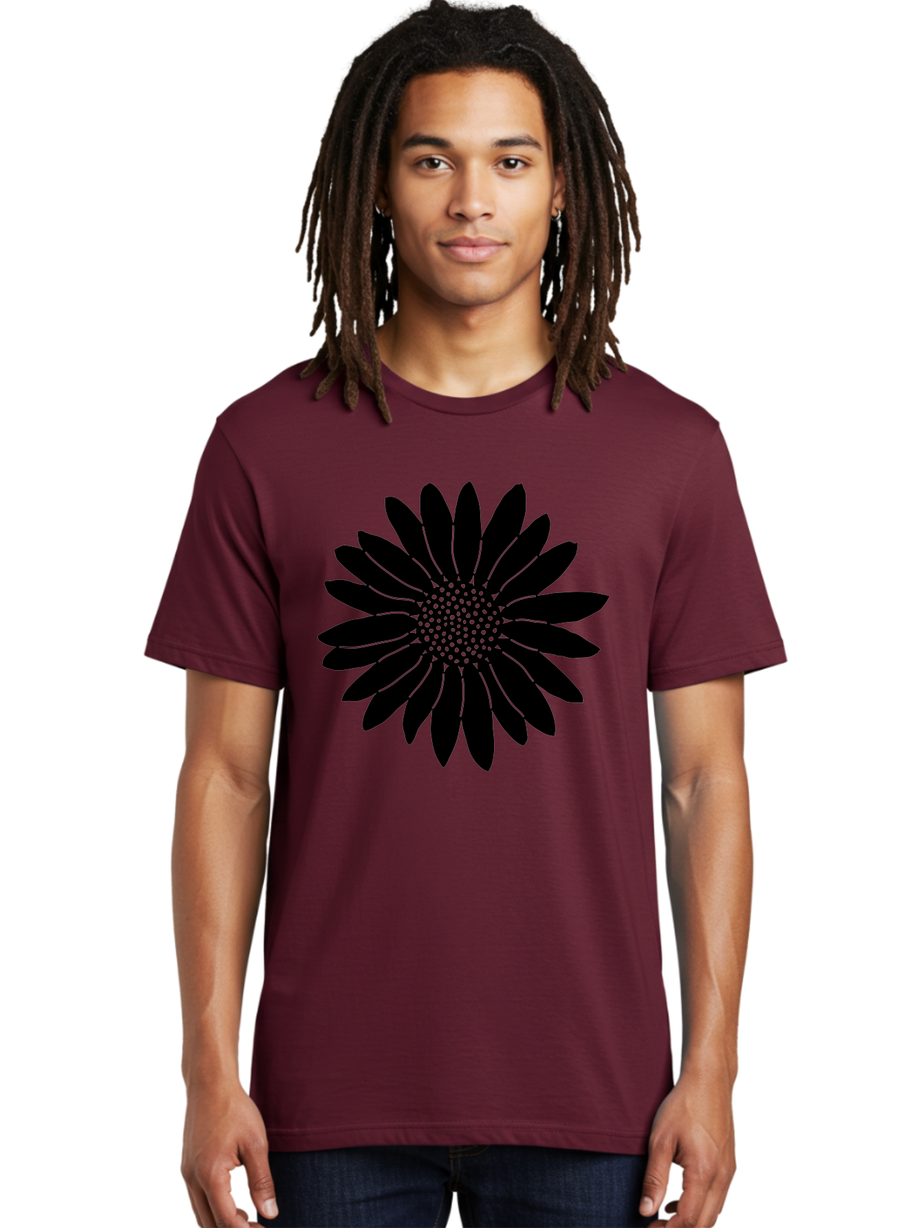 Flower Men'S Graphic Tee, 100% Cotton, Comfortable Casual Summer Wear, Machine Washable, Gerbera Daisy, Flower Silhouette, Floral Design, Black And Green, Minimalist Art, Modern Illustration, Stylized Bloom, Graphic Design Element, Aac213