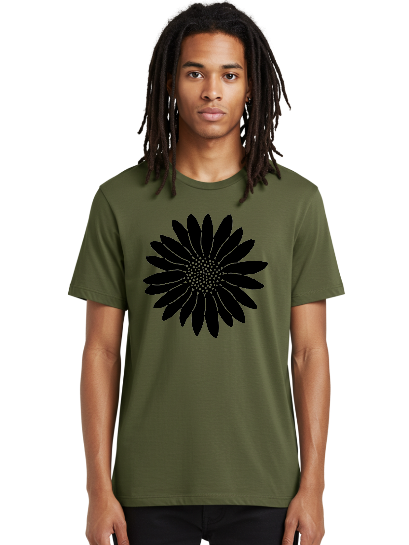 Flower Men'S Graphic Tee, 100% Cotton, Comfortable Casual Summer Wear, Machine Washable, Gerbera Daisy, Flower Silhouette, Floral Design, Black And Green, Minimalist Art, Modern Illustration, Stylized Bloom, Graphic Design Element, Aac213