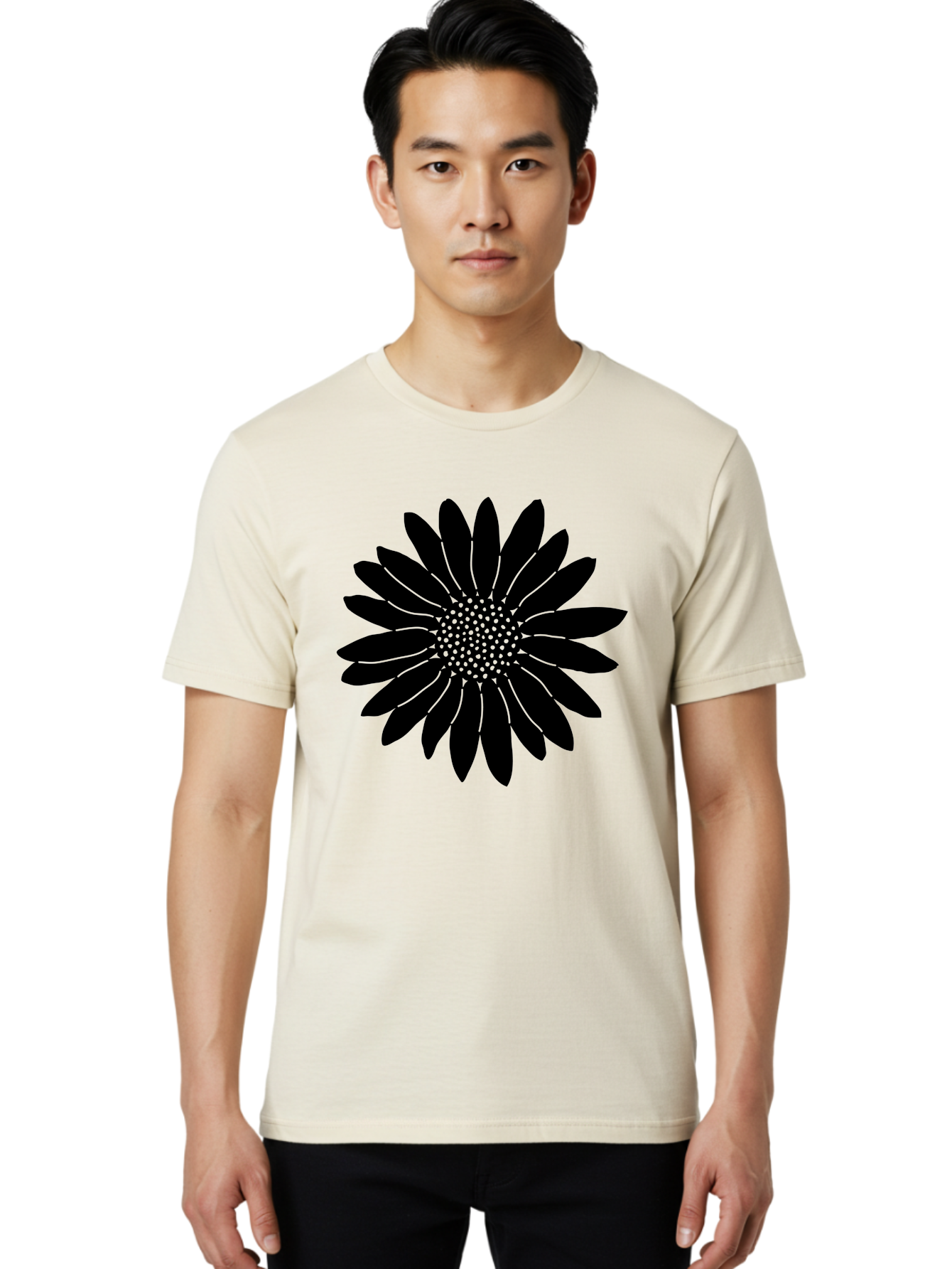 Flower Men'S Graphic Tee, 100% Cotton, Comfortable Casual Summer Wear, Machine Washable, Gerbera Daisy, Flower Silhouette, Floral Design, Black And Green, Minimalist Art, Modern Illustration, Stylized Bloom, Graphic Design Element, Aac213