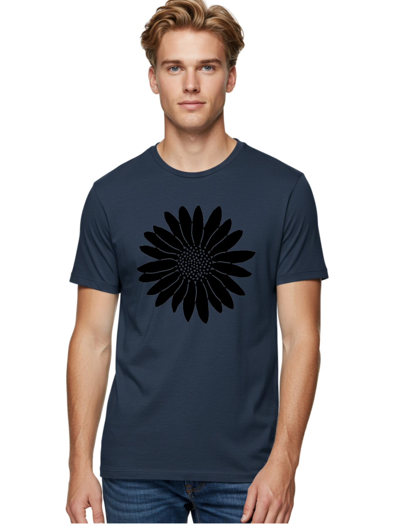 Flower Men'S Graphic Tee, 100% Cotton, Comfortable Casual Summer Wear, Machine Washable, Gerbera Daisy, Flower Silhouette, Floral Design, Black And Green, Minimalist Art, Modern Illustration, Stylized Bloom, Graphic Design Element, Aac213