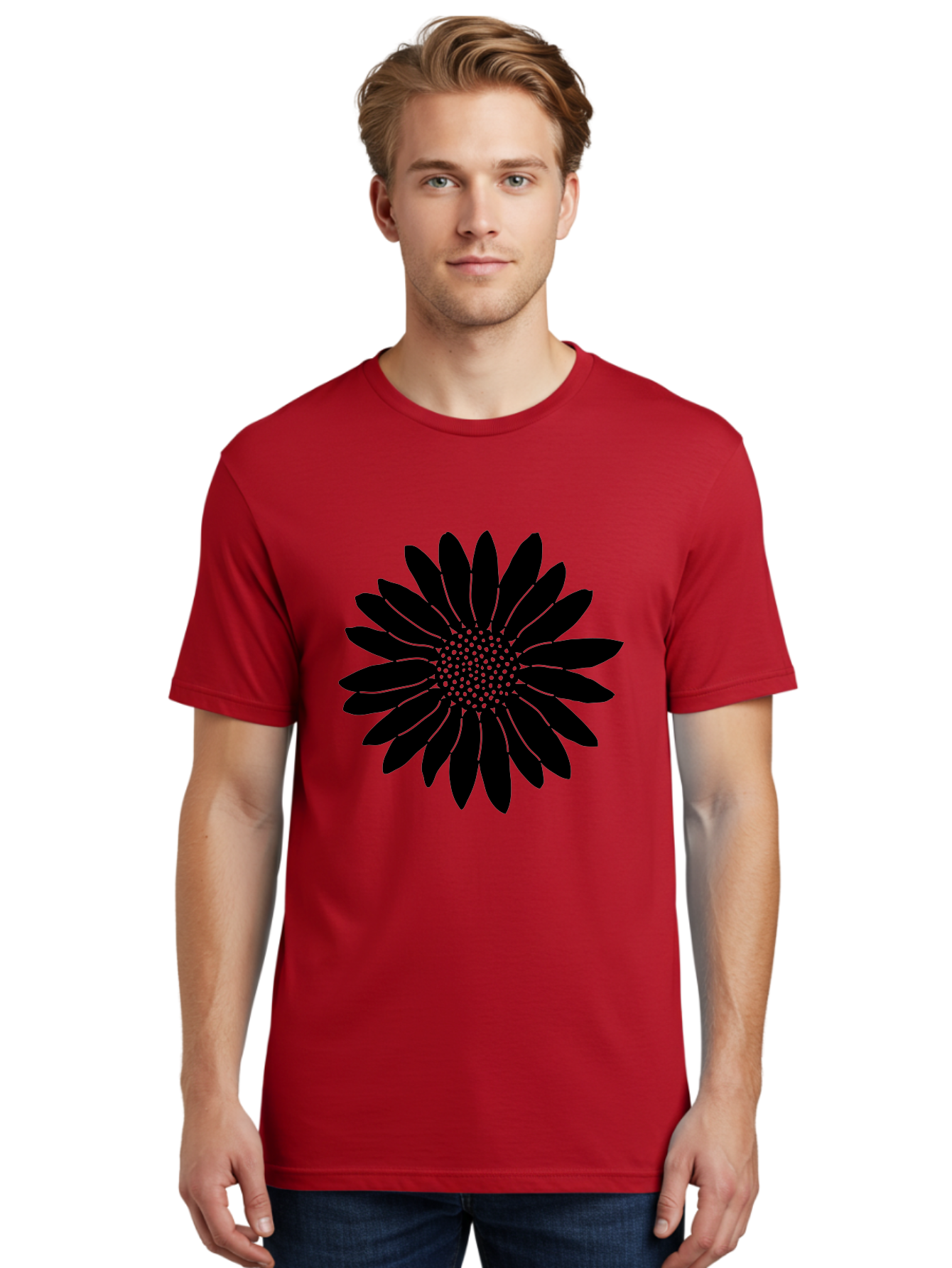 Flower Men'S Graphic Tee, 100% Cotton, Comfortable Casual Summer Wear, Machine Washable, Gerbera Daisy, Flower Silhouette, Floral Design, Black And Green, Minimalist Art, Modern Illustration, Stylized Bloom, Graphic Design Element, Aac213