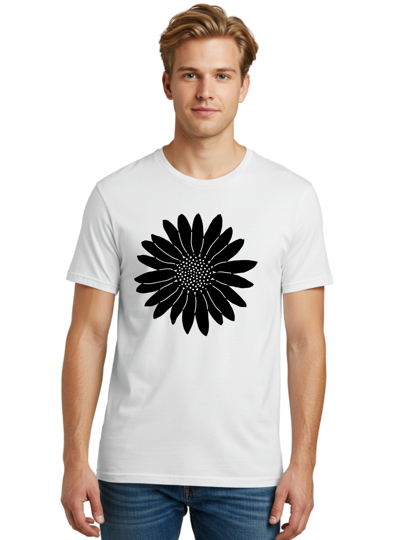 Flower Men'S Graphic Tee, 100% Cotton, Comfortable Casual Summer Wear, Machine Washable, Gerbera Daisy, Flower Silhouette, Floral Design, Black And Green, Minimalist Art, Modern Illustration, Stylized Bloom, Graphic Design Element, Aac213