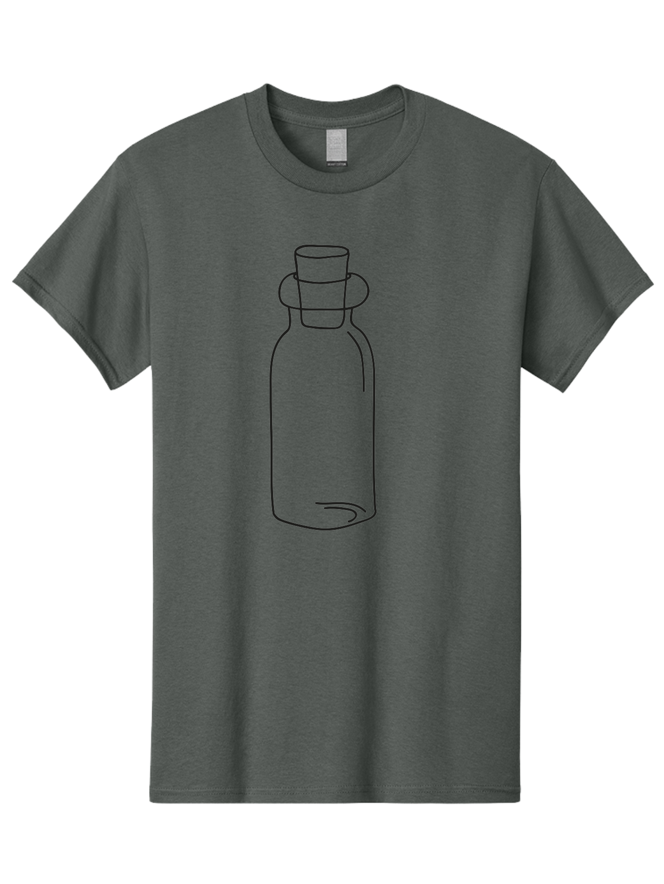 Glass-Bottle Men'S Graphic Tee, 100% Cotton, Comfortable Casual Summer Wear, Machine Washable, Simple Line Drawing, Minimalist Design, Apothecary Bottle, Vintage Style, Cork Stopper, Black Outline, Elegant Shape, Classic Bottle Design Aac215