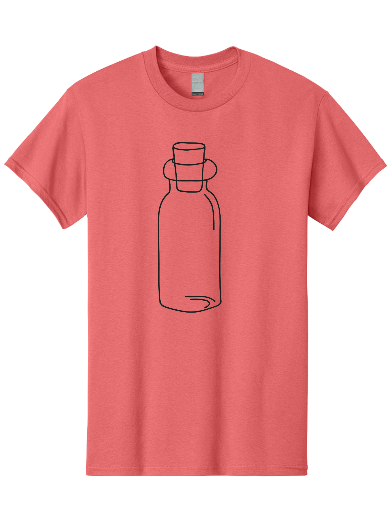 Glass-Bottle Men'S Graphic Tee, 100% Cotton, Comfortable Casual Summer Wear, Machine Washable, Simple Line Drawing, Minimalist Design, Apothecary Bottle, Vintage Style, Cork Stopper, Black Outline, Elegant Shape, Classic Bottle Design Aac215