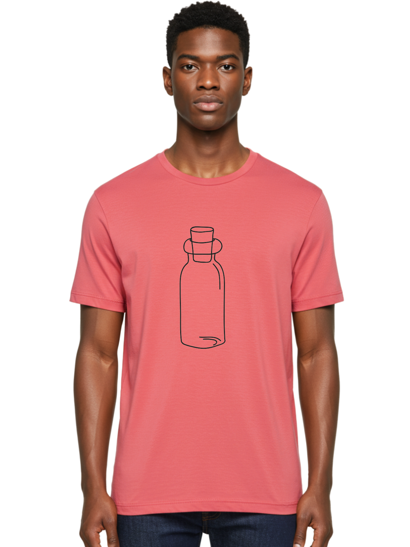 Glass-Bottle Men'S Graphic Tee, 100% Cotton, Comfortable Casual Summer Wear, Machine Washable, Simple Line Drawing, Minimalist Design, Apothecary Bottle, Vintage Style, Cork Stopper, Black Outline, Elegant Shape, Classic Bottle Design Aac215