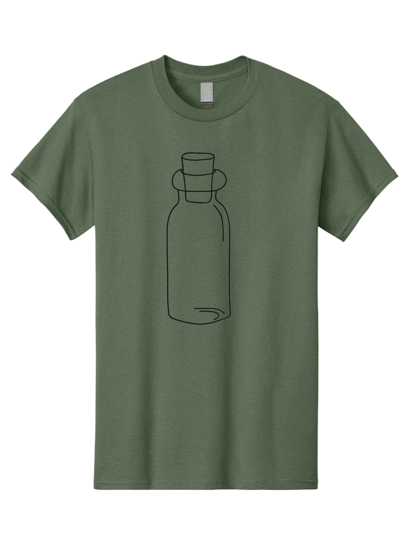 Glass-Bottle Men'S Graphic Tee, 100% Cotton, Comfortable Casual Summer Wear, Machine Washable, Simple Line Drawing, Minimalist Design, Apothecary Bottle, Vintage Style, Cork Stopper, Black Outline, Elegant Shape, Classic Bottle Design Aac215