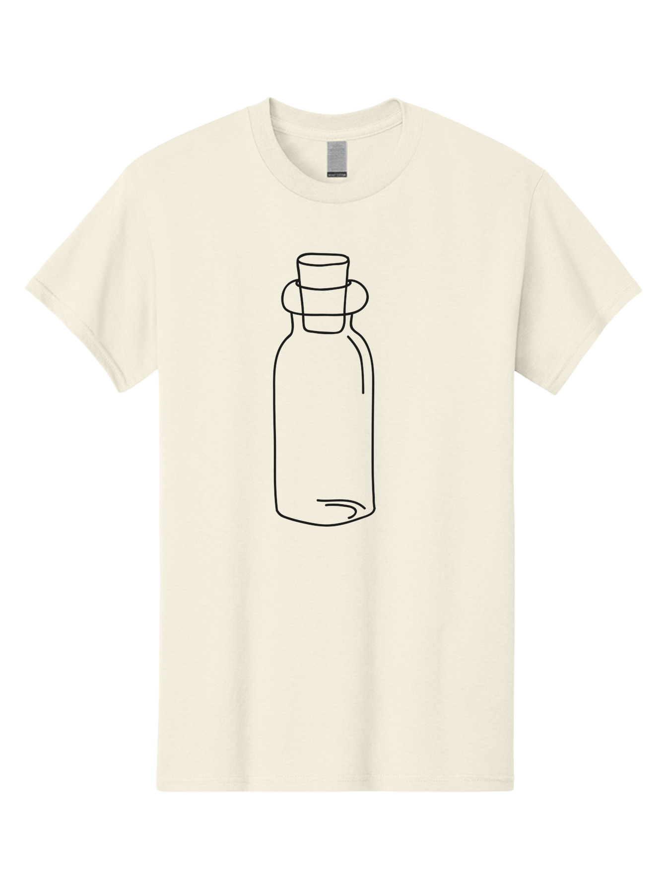 Glass-Bottle Men'S Graphic Tee, 100% Cotton, Comfortable Casual Summer Wear, Machine Washable, Simple Line Drawing, Minimalist Design, Apothecary Bottle, Vintage Style, Cork Stopper, Black Outline, Elegant Shape, Classic Bottle Design Aac215