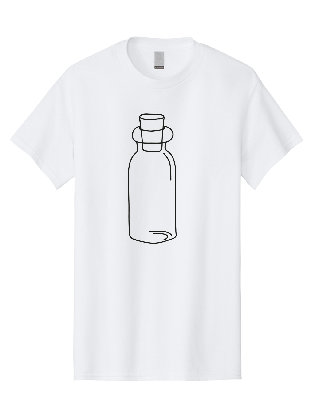 Glass-Bottle Men'S Graphic Tee, 100% Cotton, Comfortable Casual Summer Wear, Machine Washable, Simple Line Drawing, Minimalist Design, Apothecary Bottle, Vintage Style, Cork Stopper, Black Outline, Elegant Shape, Classic Bottle Design Aac215
