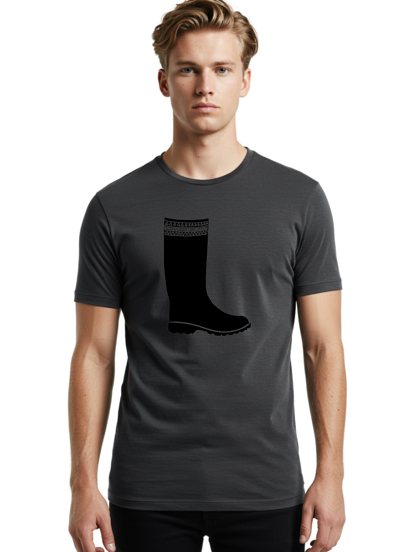 Knee-High-Boot Men'S Graphic Tee, 100% Cotton, Comfortable Casual Summer Wear, Machine Washable, Black Wellies, Knee-High Boots, Outdoor Gear, Gardening Boots, Waterproof Footwear, Rubber Boots, Country Style, Rural Fashion, Folk Design, Aac217