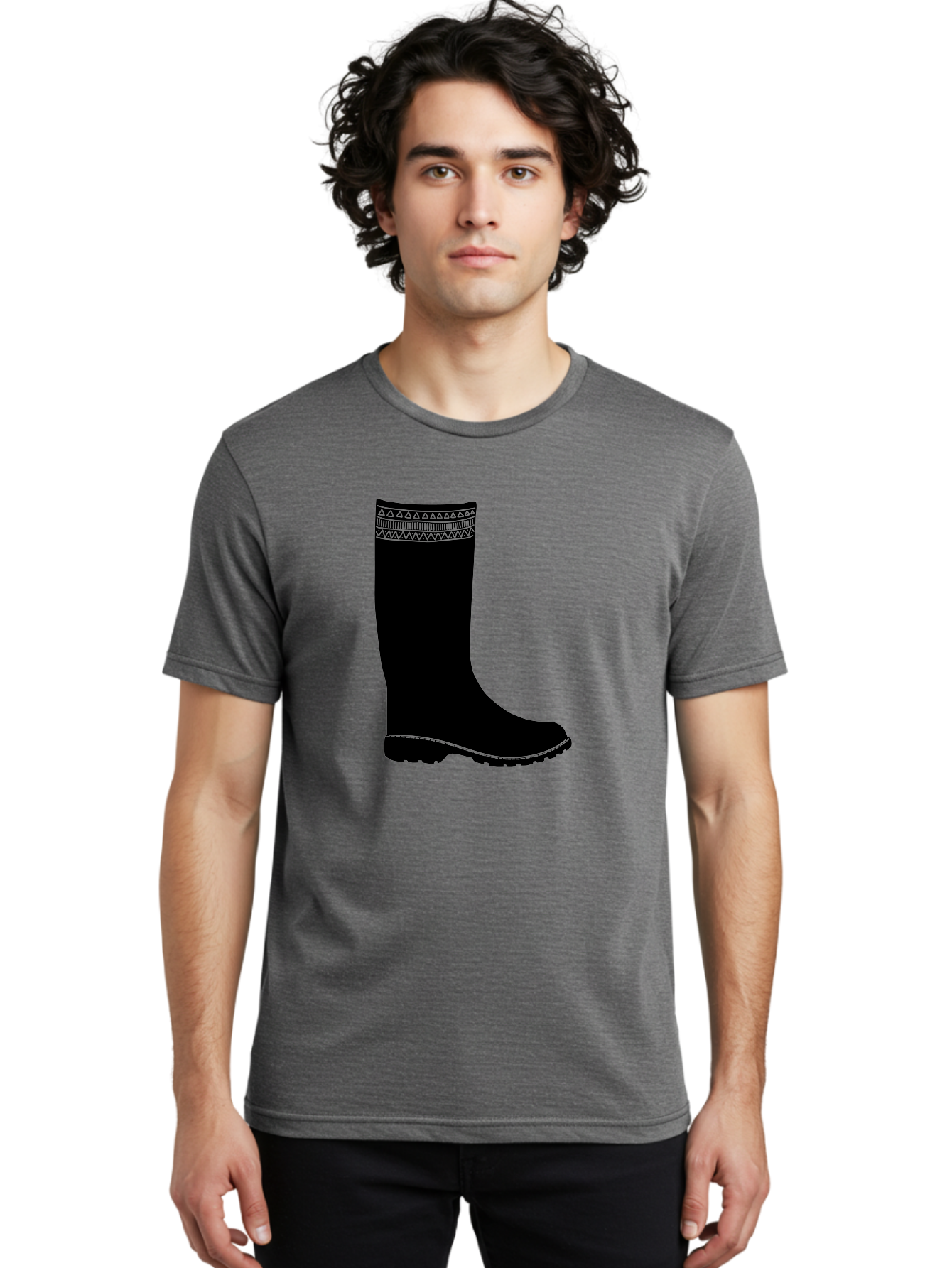 Knee-High-Boot Men'S Graphic Tee, 100% Cotton, Comfortable Casual Summer Wear, Machine Washable, Black Wellies, Knee-High Boots, Outdoor Gear, Gardening Boots, Waterproof Footwear, Rubber Boots, Country Style, Rural Fashion, Folk Design, Aac217