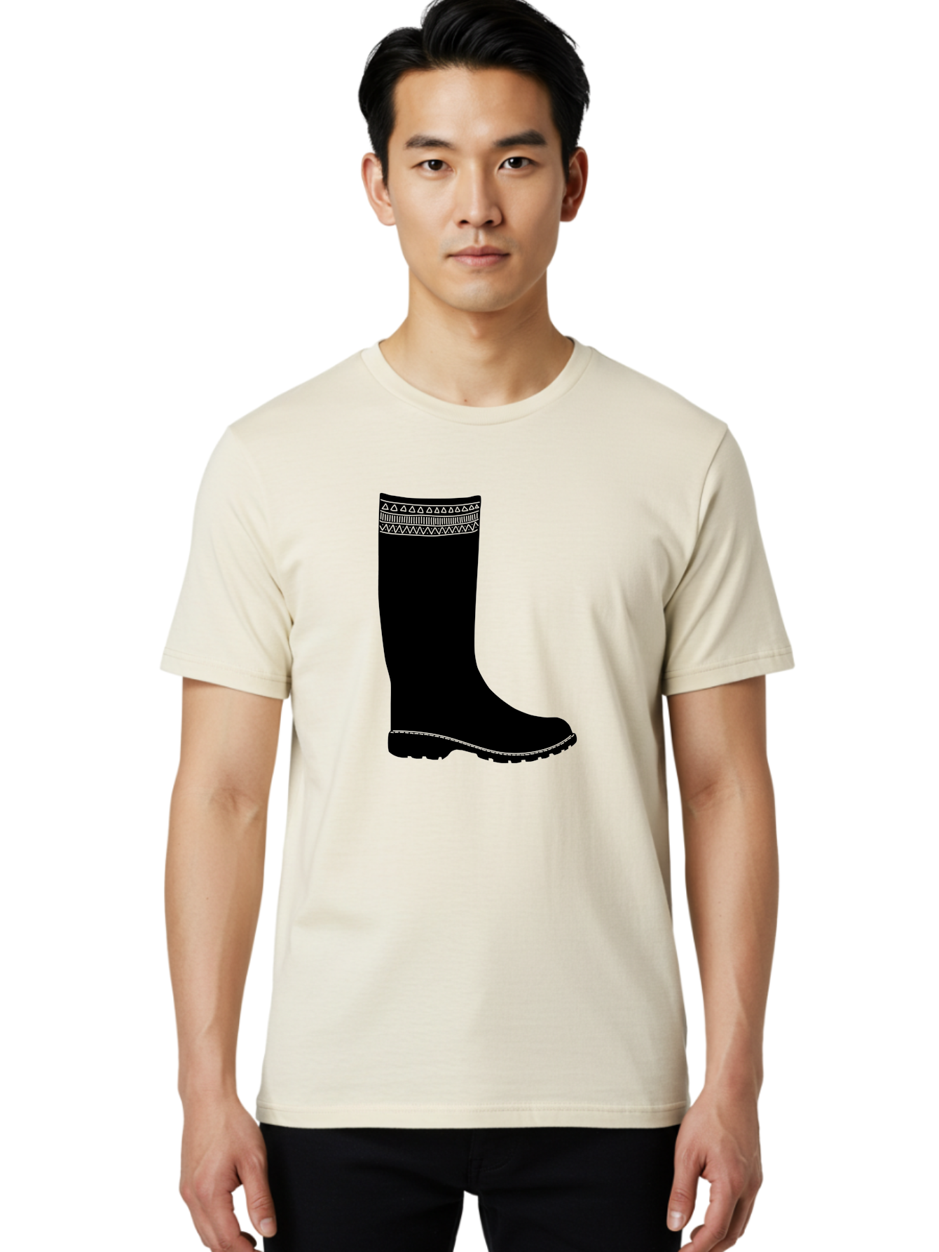 Knee-High-Boot Men'S Graphic Tee, 100% Cotton, Comfortable Casual Summer Wear, Machine Washable, Black Wellies, Knee-High Boots, Outdoor Gear, Gardening Boots, Waterproof Footwear, Rubber Boots, Country Style, Rural Fashion, Folk Design, Aac217