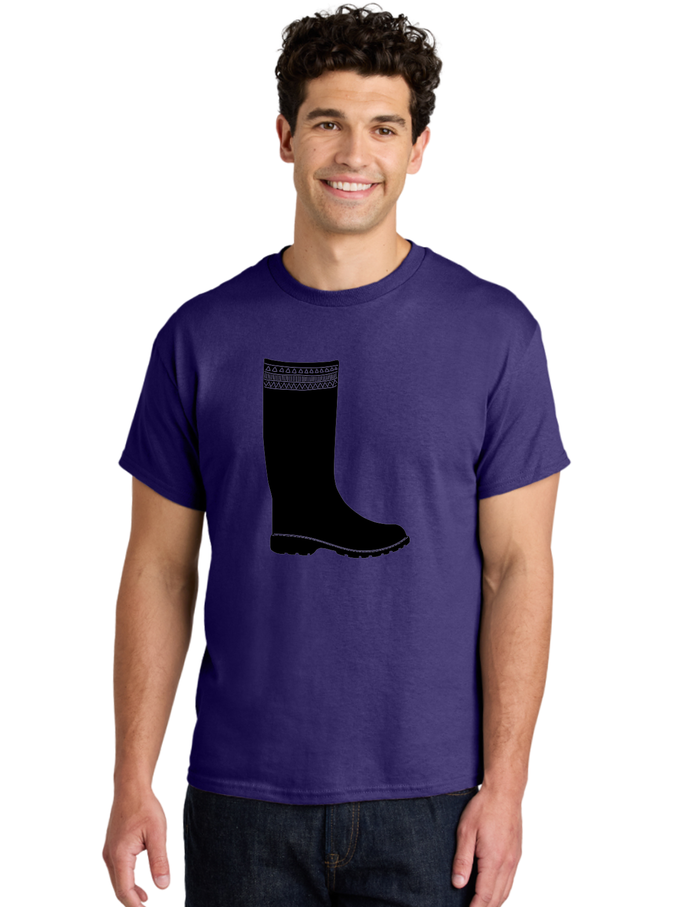 Knee-High-Boot Men'S Graphic Tee, 100% Cotton, Comfortable Casual Summer Wear, Machine Washable, Black Wellies, Knee-High Boots, Outdoor Gear, Gardening Boots, Waterproof Footwear, Rubber Boots, Country Style, Rural Fashion, Folk Design, Aac217