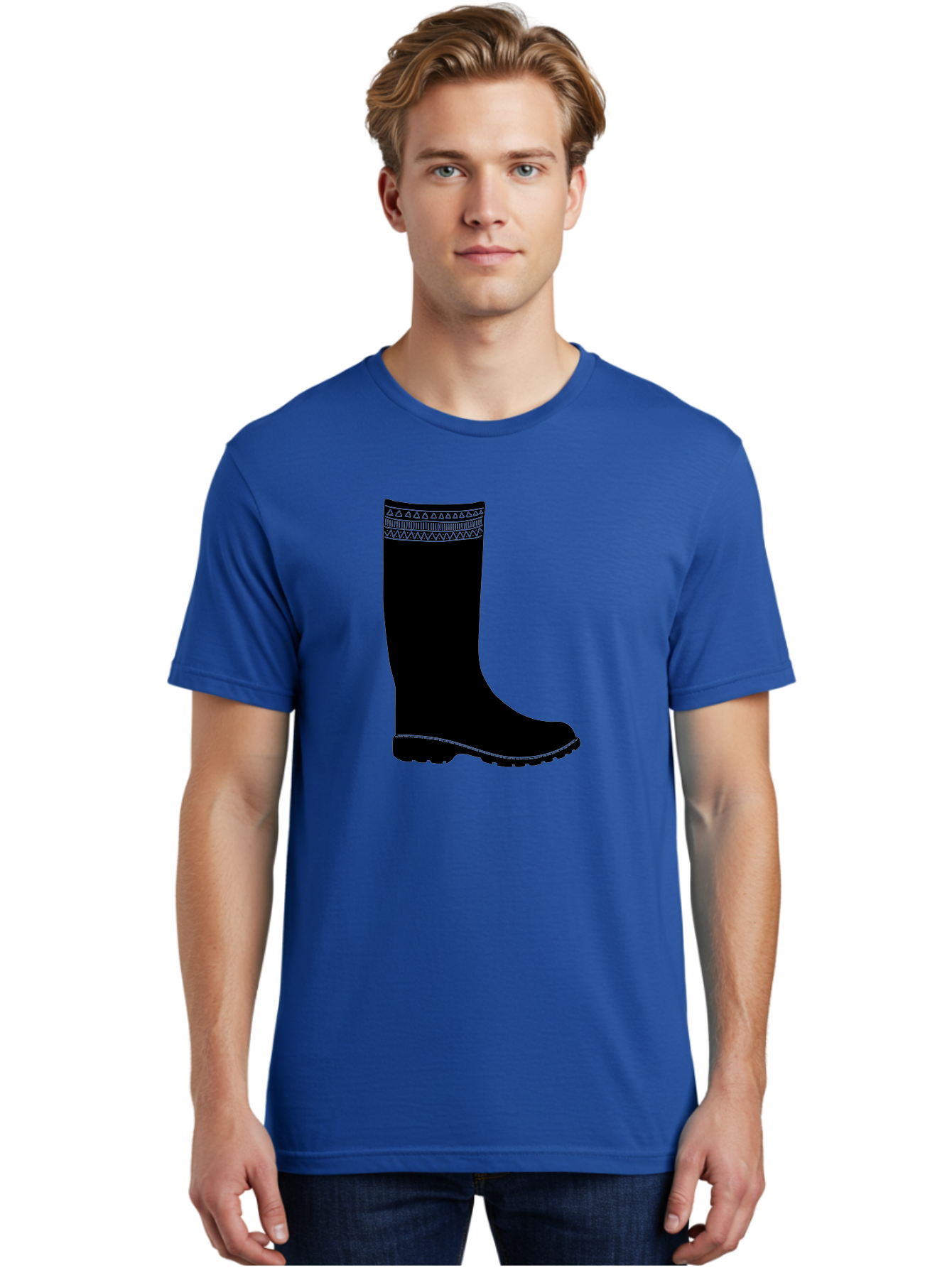 Knee-High-Boot Men'S Graphic Tee, 100% Cotton, Comfortable Casual Summer Wear, Machine Washable, Black Wellies, Knee-High Boots, Outdoor Gear, Gardening Boots, Waterproof Footwear, Rubber Boots, Country Style, Rural Fashion, Folk Design, Aac217