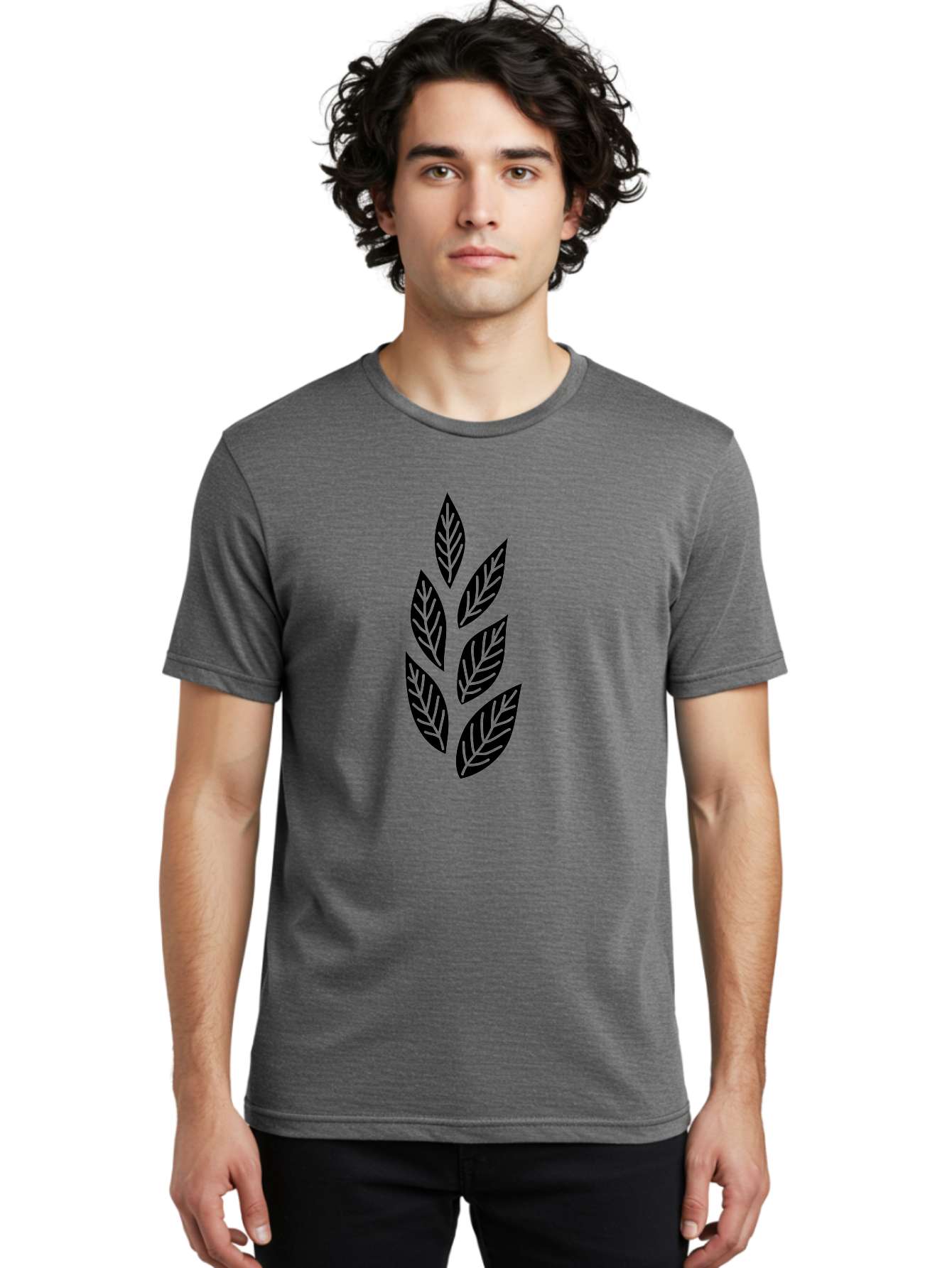 Leaf-Silhouette Men'S Graphic Tee, 100% Cotton, Comfortable Casual Summer Wear, Machine Washable, Black Leaves, Leaf Pattern, Leaf Design, Foliage, Nature-Inspired Graphics, Leafy Motif, Simple Shapes, Minimalist Art Aac219