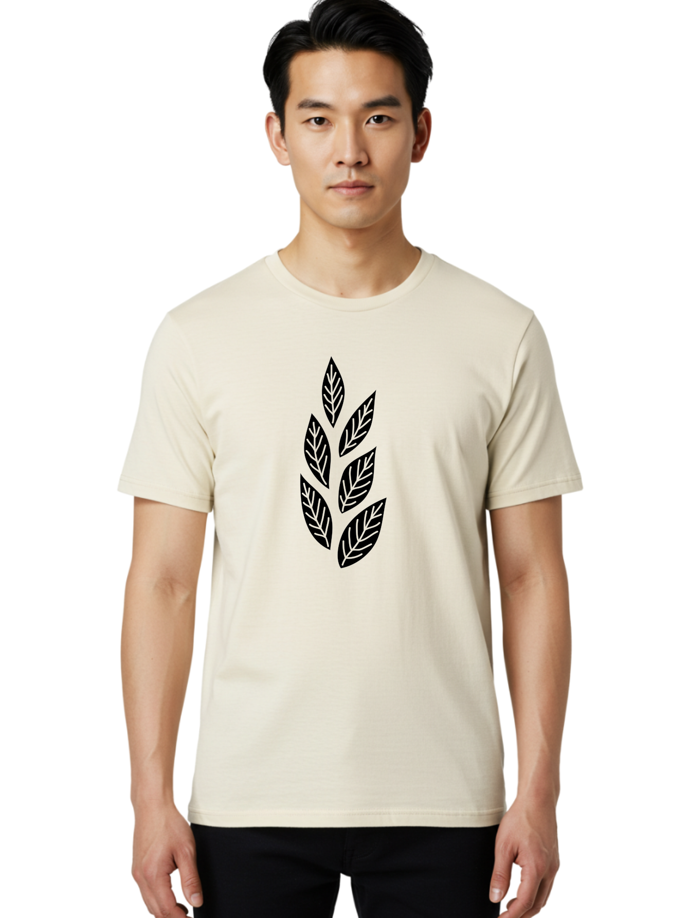 Leaf-Silhouette Men'S Graphic Tee, 100% Cotton, Comfortable Casual Summer Wear, Machine Washable, Black Leaves, Leaf Pattern, Leaf Design, Foliage, Nature-Inspired Graphics, Leafy Motif, Simple Shapes, Minimalist Art Aac219