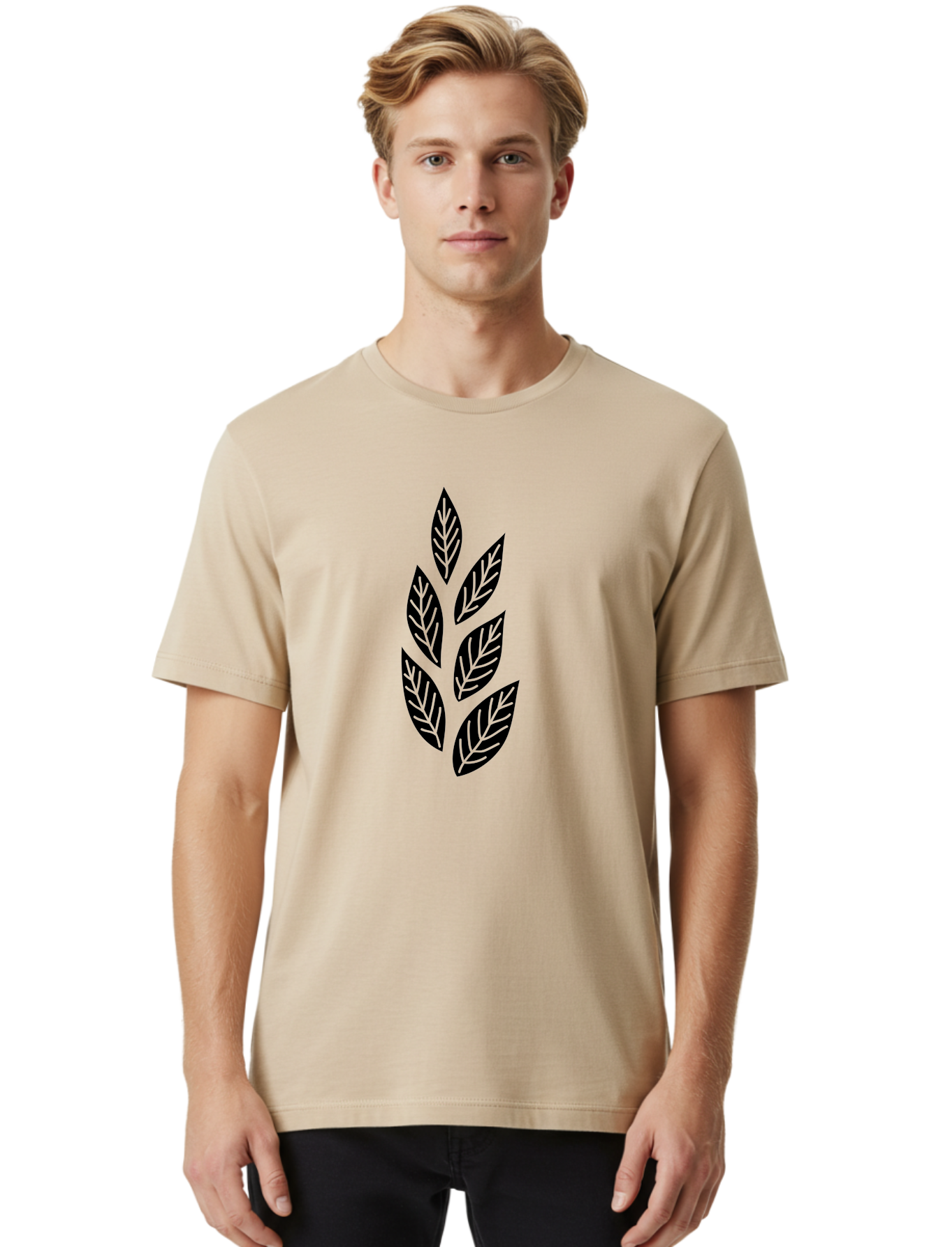 Leaf-Silhouette Men'S Graphic Tee, 100% Cotton, Comfortable Casual Summer Wear, Machine Washable, Black Leaves, Leaf Pattern, Leaf Design, Foliage, Nature-Inspired Graphics, Leafy Motif, Simple Shapes, Minimalist Art Aac219