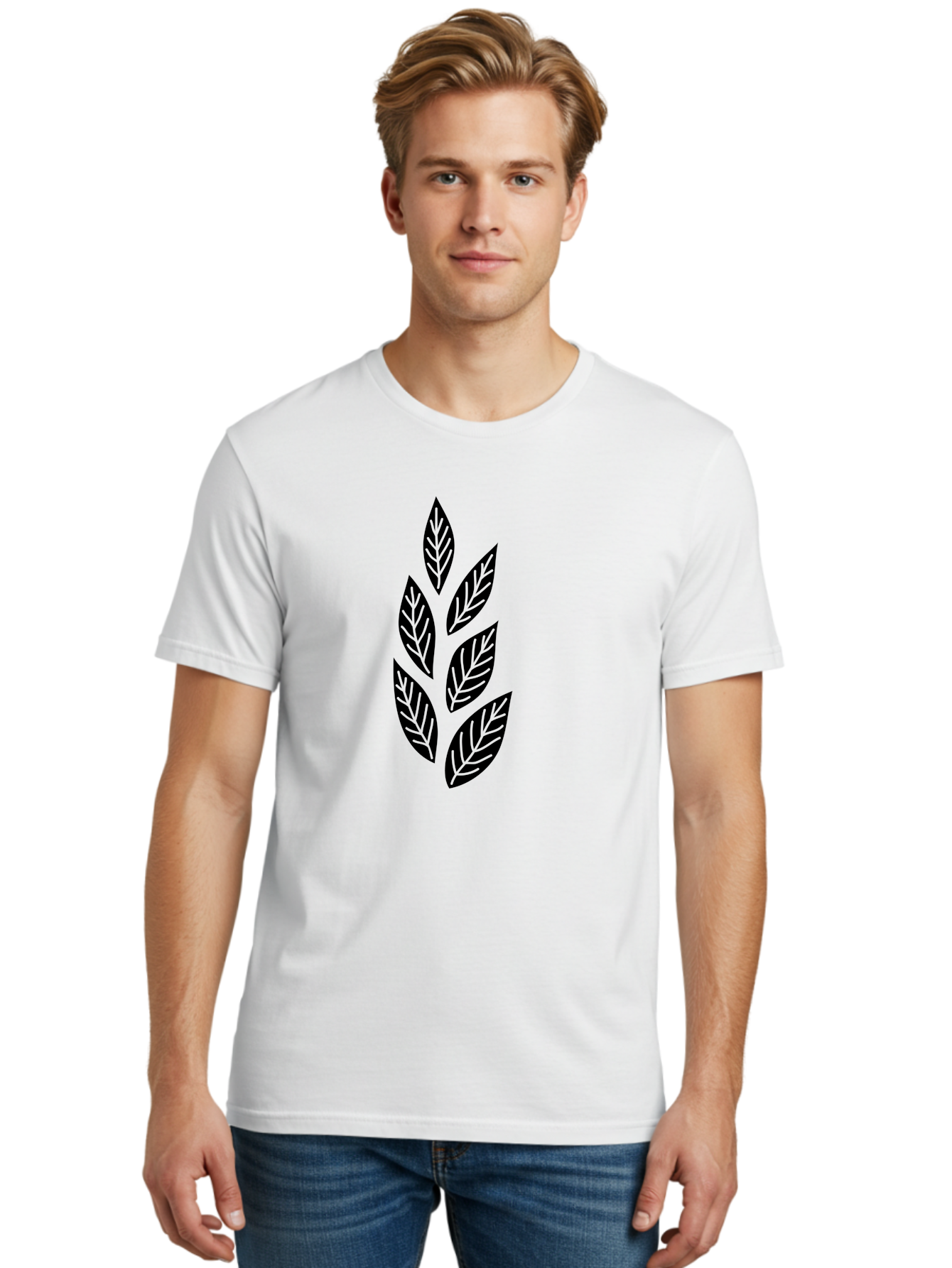 Leaf-Silhouette Men'S Graphic Tee, 100% Cotton, Comfortable Casual Summer Wear, Machine Washable, Black Leaves, Leaf Pattern, Leaf Design, Foliage, Nature-Inspired Graphics, Leafy Motif, Simple Shapes, Minimalist Art Aac219