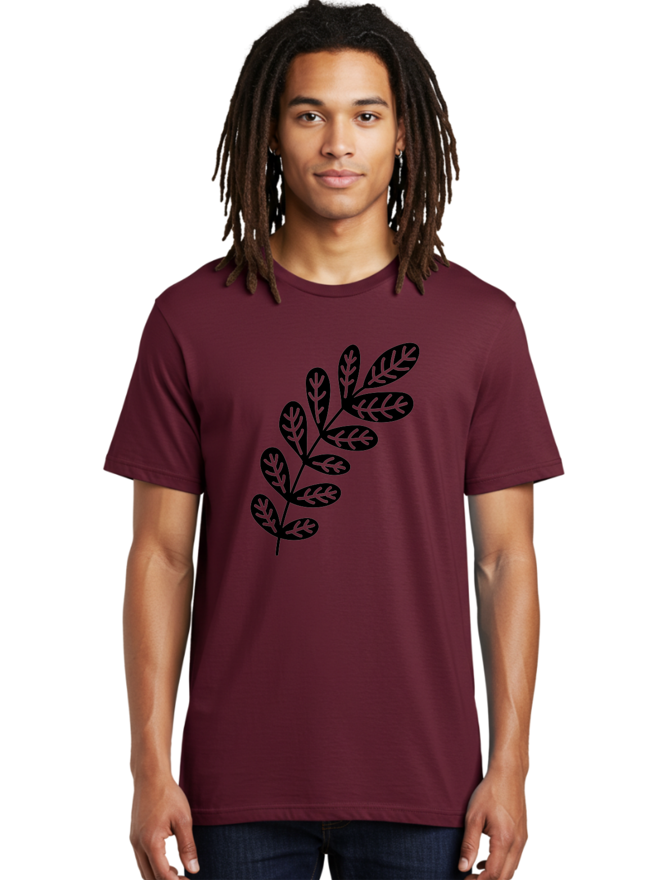 Leafy-Branch-1 Men'S Graphic Tee, 100% Cotton, Comfortable Casual Summer Wear, Machine Washable, Stylized Branch, Leaf Pattern, Modern Design, Abstract Art, Foliage Illustration, Minimalist Decor, Black Silhouettes, Leafy Theme Aac221