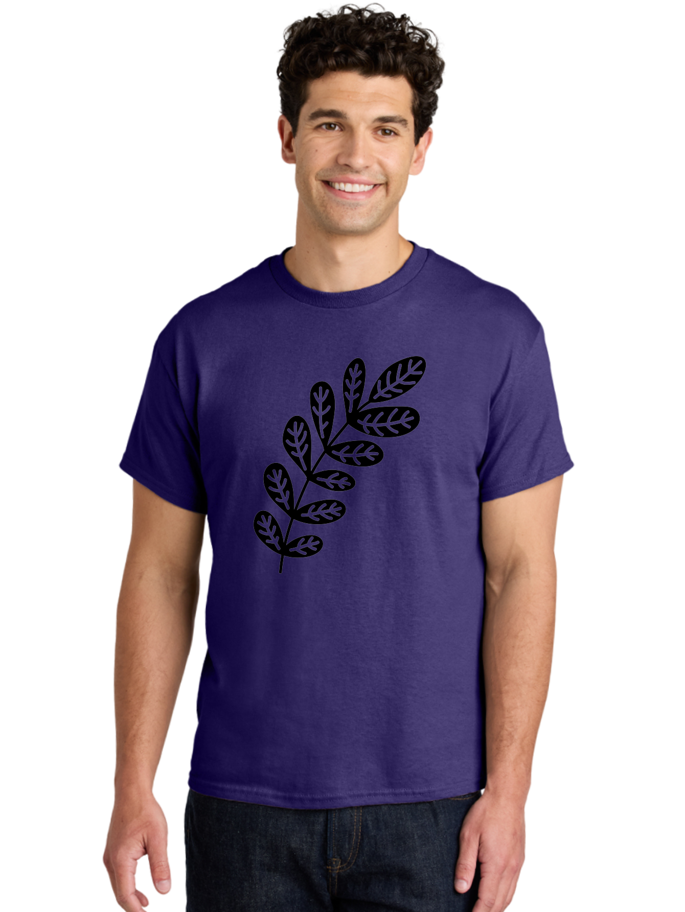 Leafy-Branch-1 Men'S Graphic Tee, 100% Cotton, Comfortable Casual Summer Wear, Machine Washable, Stylized Branch, Leaf Pattern, Modern Design, Abstract Art, Foliage Illustration, Minimalist Decor, Black Silhouettes, Leafy Theme Aac221