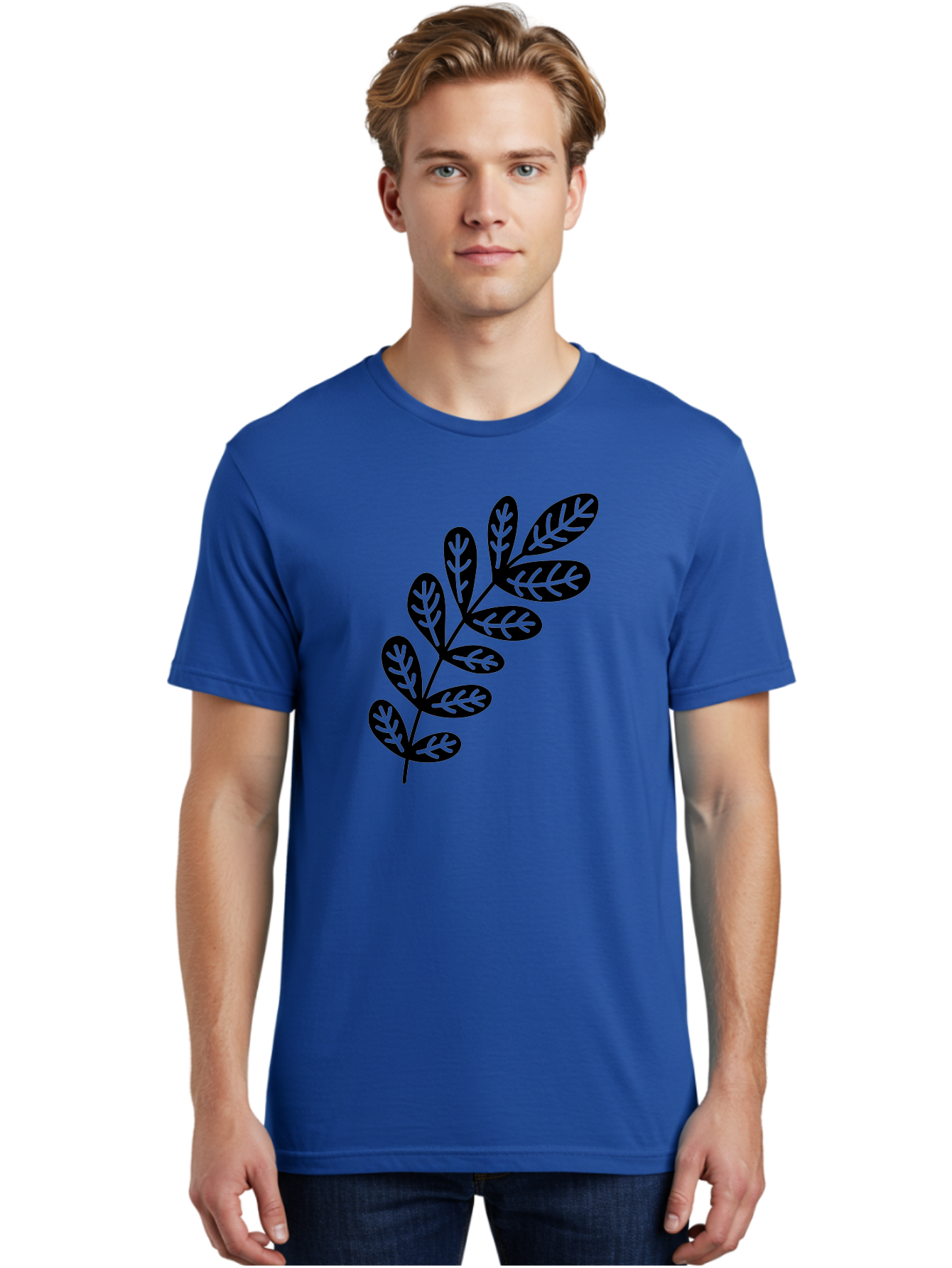 Leafy-Branch-1 Men'S Graphic Tee, 100% Cotton, Comfortable Casual Summer Wear, Machine Washable, Stylized Branch, Leaf Pattern, Modern Design, Abstract Art, Foliage Illustration, Minimalist Decor, Black Silhouettes, Leafy Theme Aac221