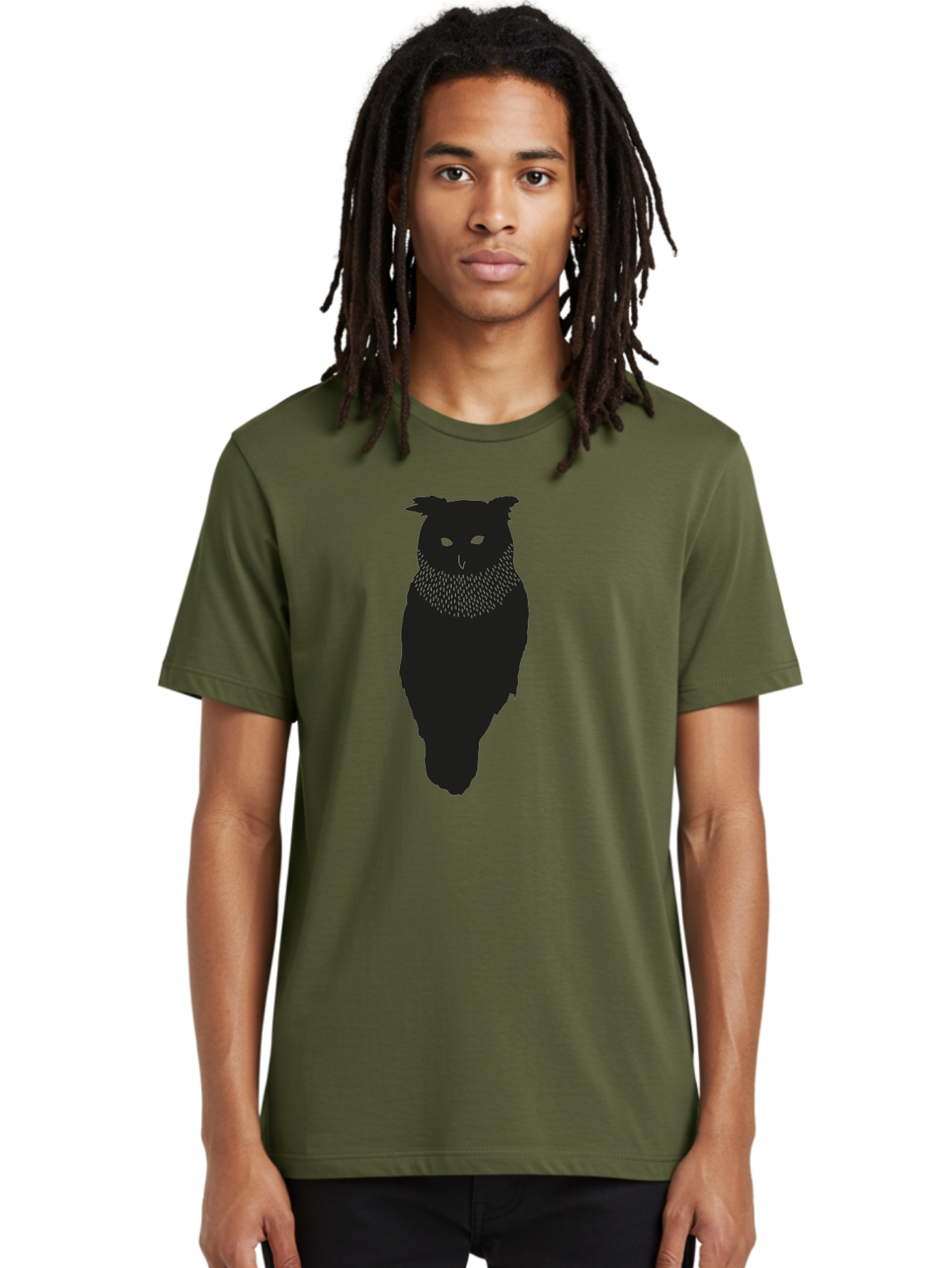 Owl-Silhouette Men'S Graphic Tee, 100% Cotton, Comfortable Casual Summer Wear, Machine Washable, Owl Silhouette, Black Owl, Glowing Eyes, Textured Feathers, Mysterious Animal, Nocturnal Bird, Wildlife Illustration, Symbolic Creature, Dark Art Aac224