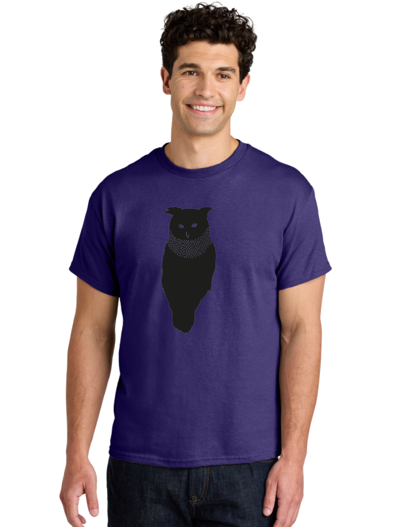 Owl-Silhouette Men'S Graphic Tee, 100% Cotton, Comfortable Casual Summer Wear, Machine Washable, Owl Silhouette, Black Owl, Glowing Eyes, Textured Feathers, Mysterious Animal, Nocturnal Bird, Wildlife Illustration, Symbolic Creature, Dark Art Aac224