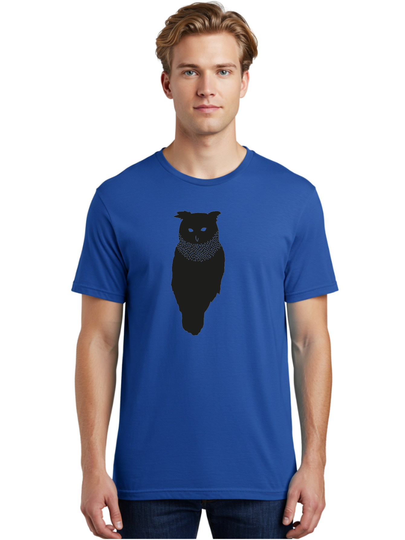 Owl-Silhouette Men'S Graphic Tee, 100% Cotton, Comfortable Casual Summer Wear, Machine Washable, Owl Silhouette, Black Owl, Glowing Eyes, Textured Feathers, Mysterious Animal, Nocturnal Bird, Wildlife Illustration, Symbolic Creature, Dark Art Aac224