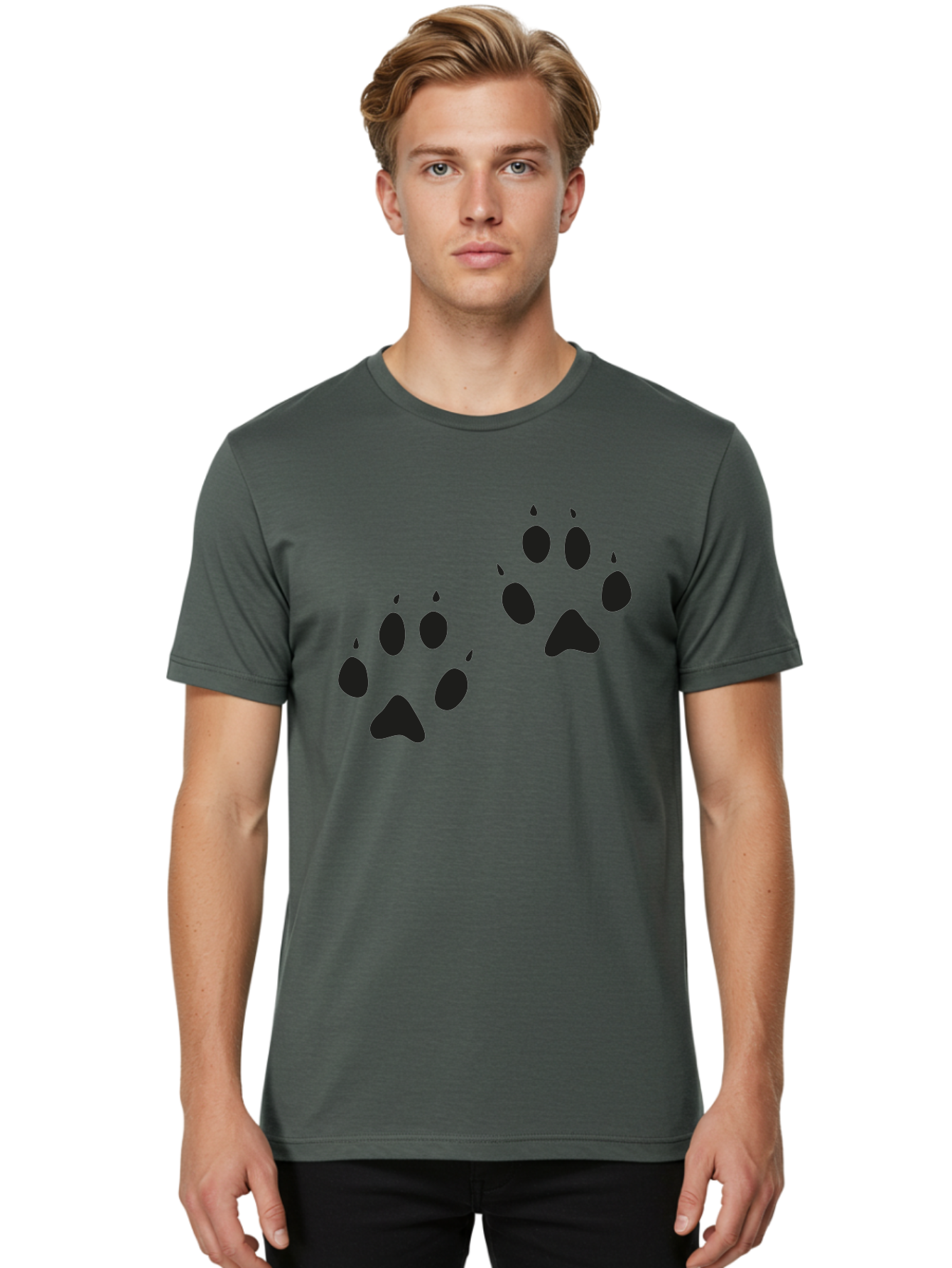 Paw-Prints Men'S Graphic Tee, 100% Cotton, Comfortable Casual Summer Wear, Machine Washable, Cat Paw Prints, Animal Tracks, Paw Print Design, Black Silhouettes, Simple Graphics, Vector Graphics, Pet Theme, Feline Footprints Aac225