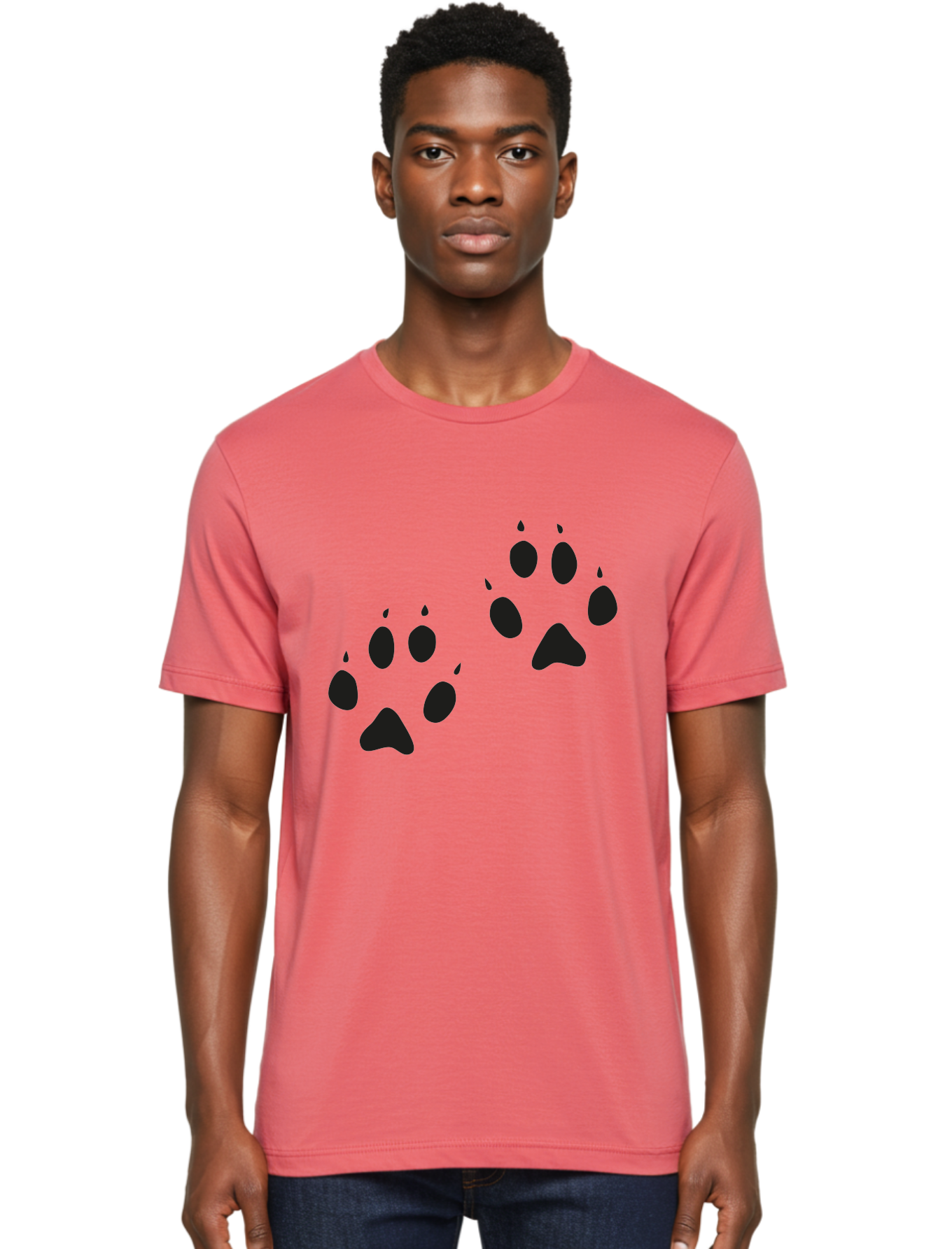 Paw-Prints Men'S Graphic Tee, 100% Cotton, Comfortable Casual Summer Wear, Machine Washable, Cat Paw Prints, Animal Tracks, Paw Print Design, Black Silhouettes, Simple Graphics, Vector Graphics, Pet Theme, Feline Footprints Aac225