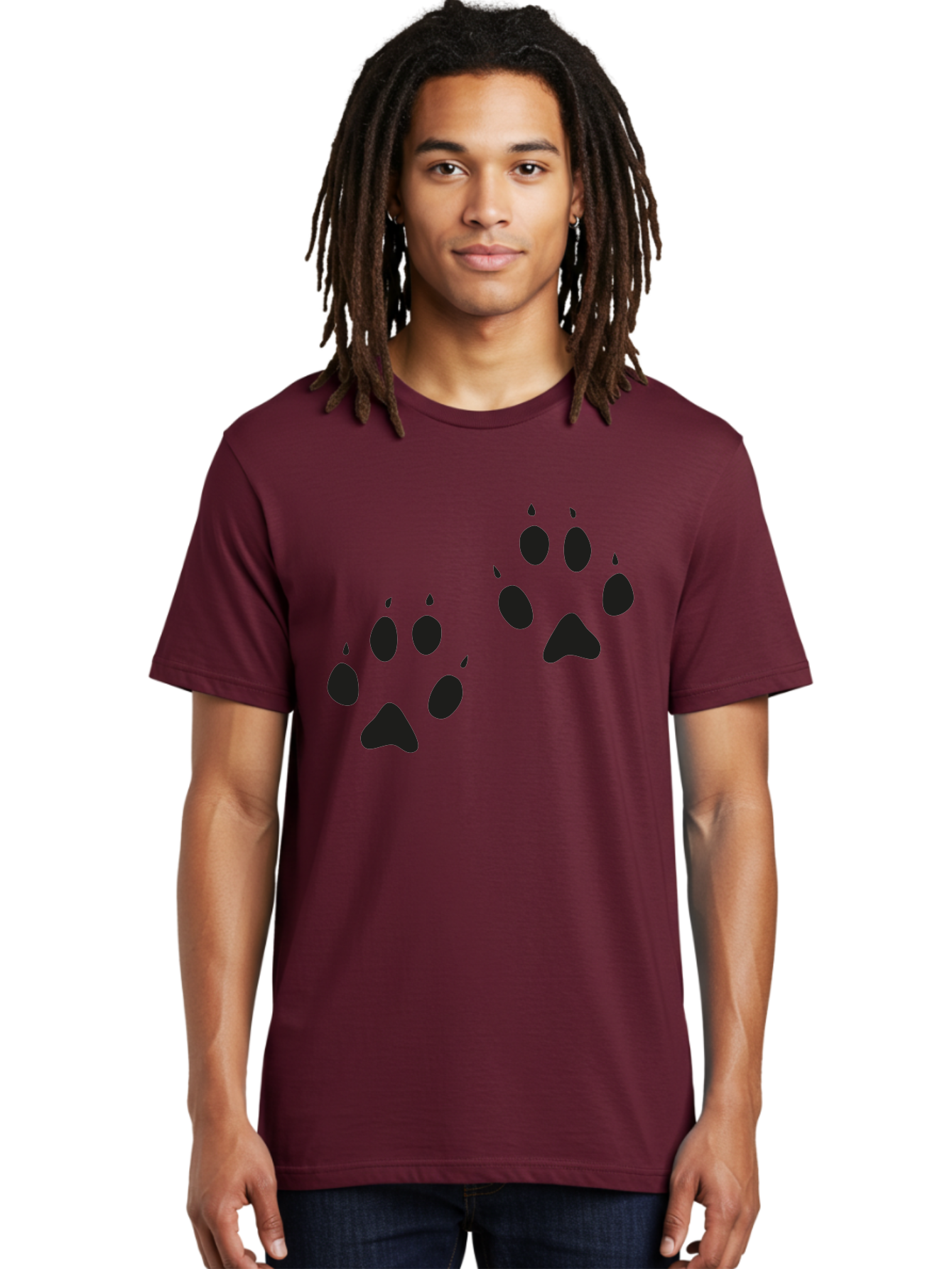 Paw-Prints Men'S Graphic Tee, 100% Cotton, Comfortable Casual Summer Wear, Machine Washable, Cat Paw Prints, Animal Tracks, Paw Print Design, Black Silhouettes, Simple Graphics, Vector Graphics, Pet Theme, Feline Footprints Aac225