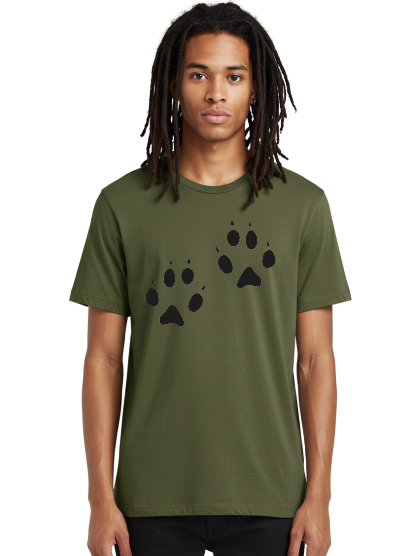 Paw-Prints Men'S Graphic Tee, 100% Cotton, Comfortable Casual Summer Wear, Machine Washable, Cat Paw Prints, Animal Tracks, Paw Print Design, Black Silhouettes, Simple Graphics, Vector Graphics, Pet Theme, Feline Footprints Aac225