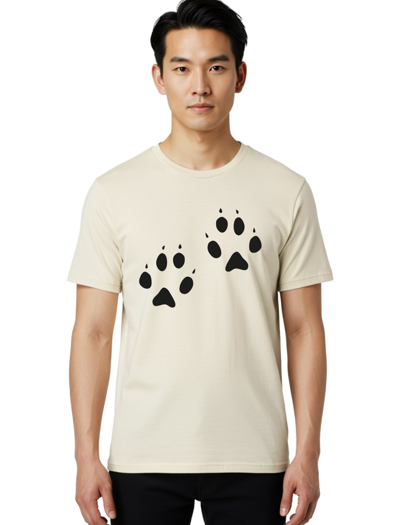 Paw-Prints Men'S Graphic Tee, 100% Cotton, Comfortable Casual Summer Wear, Machine Washable, Cat Paw Prints, Animal Tracks, Paw Print Design, Black Silhouettes, Simple Graphics, Vector Graphics, Pet Theme, Feline Footprints Aac225
