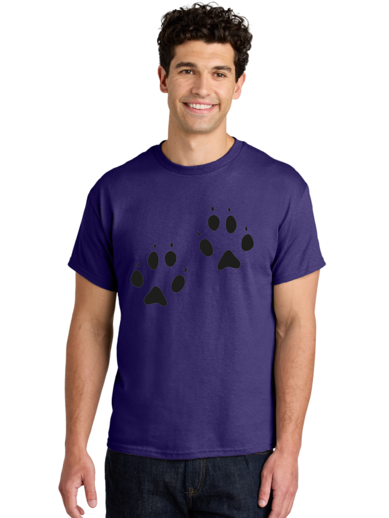 Paw-Prints Men'S Graphic Tee, 100% Cotton, Comfortable Casual Summer Wear, Machine Washable, Cat Paw Prints, Animal Tracks, Paw Print Design, Black Silhouettes, Simple Graphics, Vector Graphics, Pet Theme, Feline Footprints Aac225